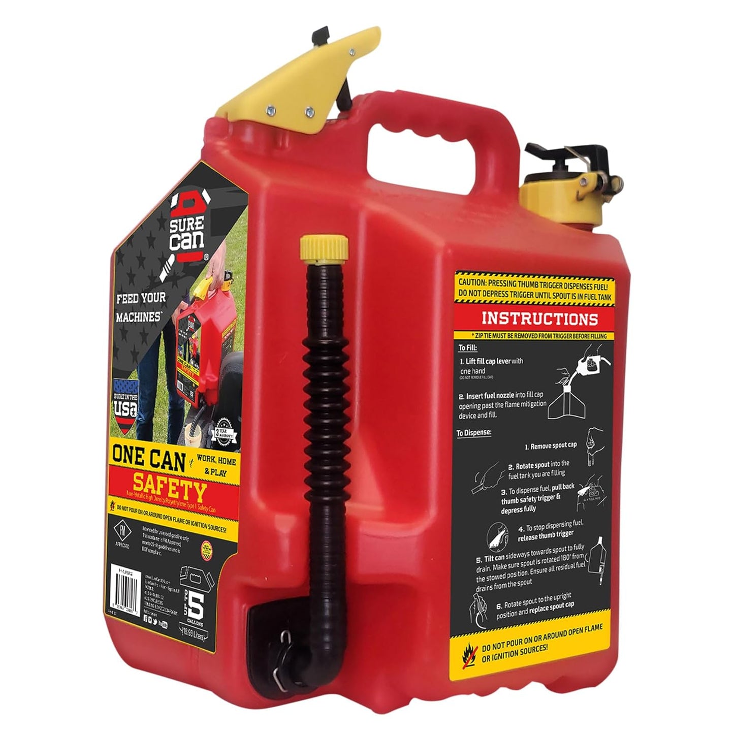 Surecan 5 Gallon Container Type II - Rotating Spout, Self-Venting, & Spill Free, Ideal Large Five Gallon Safety Storage Can (Red, SUR5SFG2)