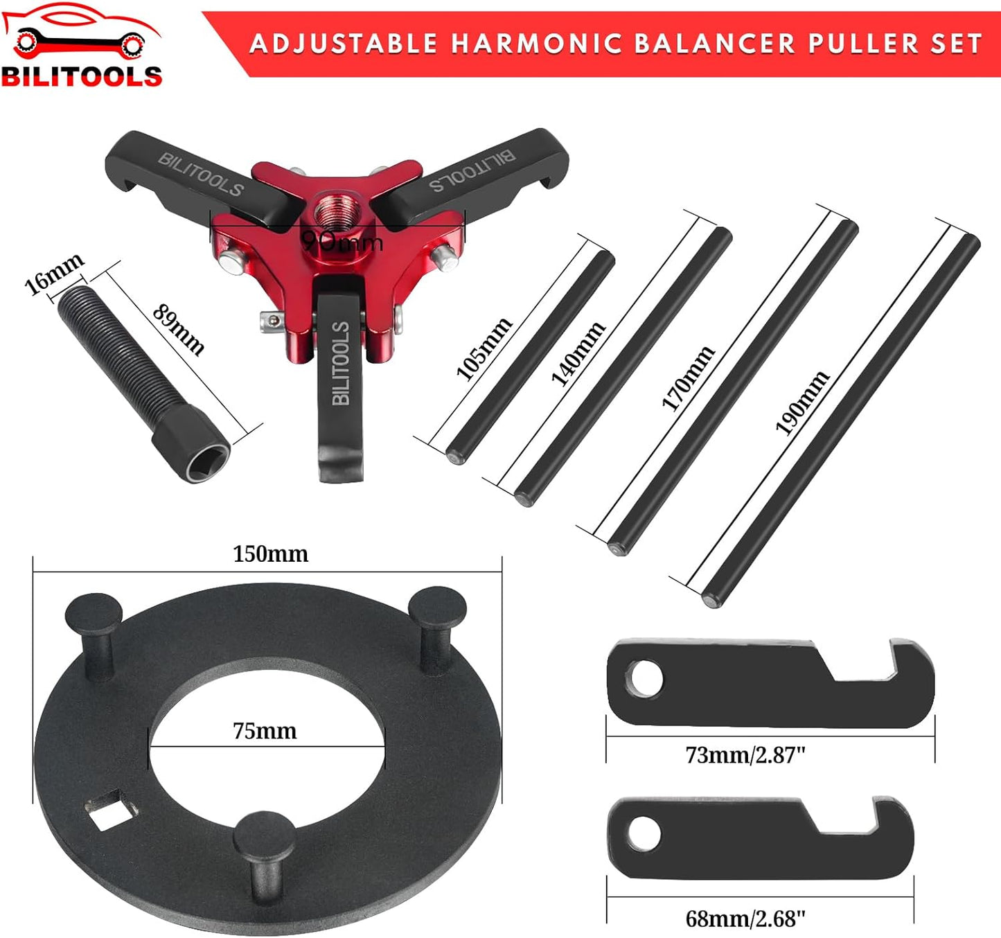 BILITOOLS Harmonic Balancer Puller Set, Upgraded 3-Jaw Pulley Puller with Holding Tool for Removing Harmonic Damper Balancers Compatible with Chevy, GM, Chrysler, Ford etc.