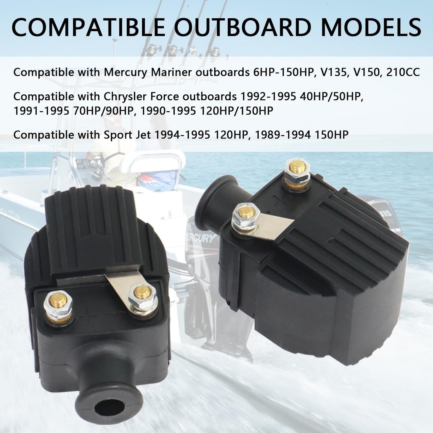 4Pcs 18-5186 Ignition Coil Compatible with Mercury Mariner 6-125HP 140HP V135 V150 210CC Outboard Boat, Chrysler Force 40hp-150hp Models Replace 339-7370A13 339-832757A4 339-832757B4