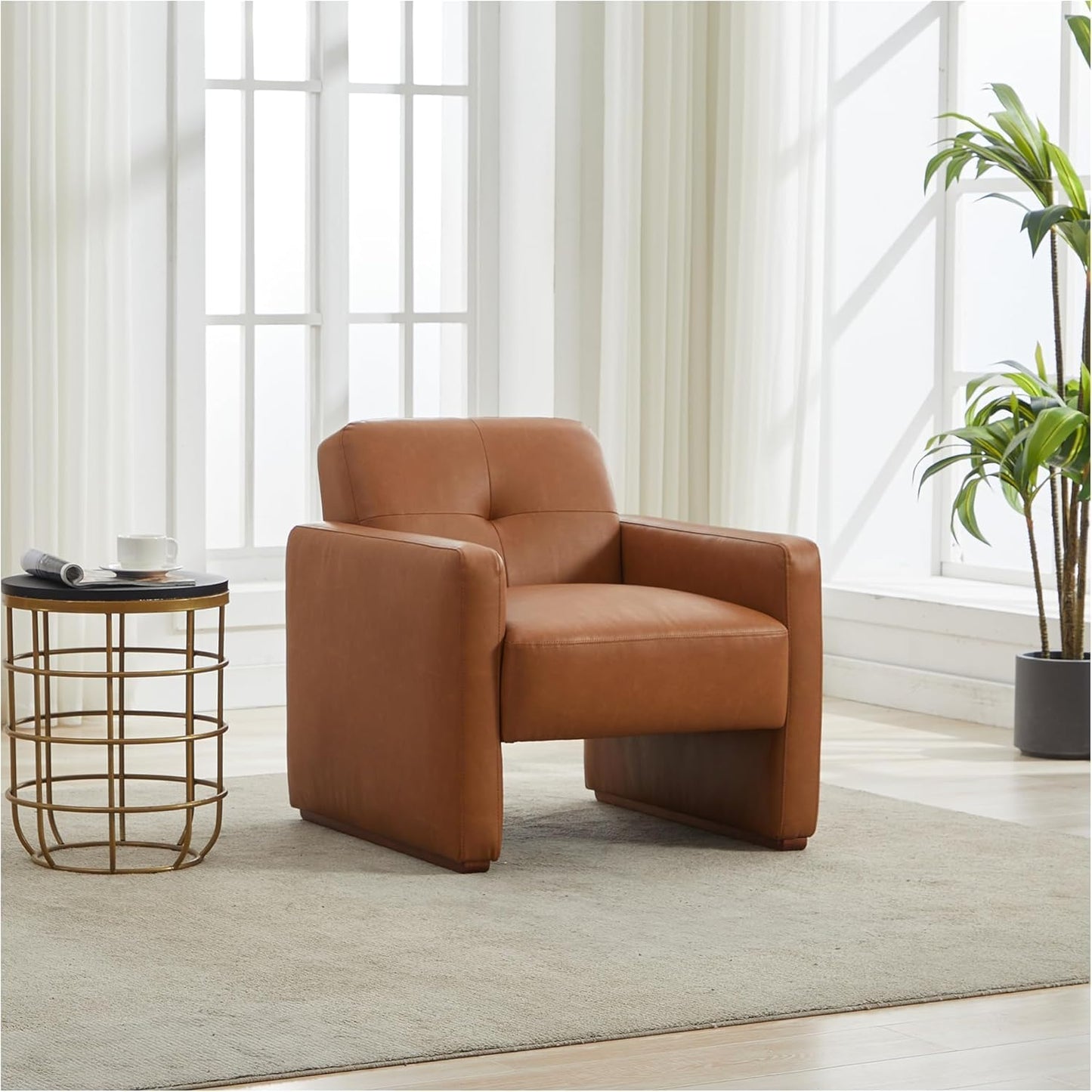 Swivel Accent Chair for Living Room,360° Rotating Barrel Chair with Square Back Pillow,Boucle Swivel Chair,Modern Linen Fabric Recliner for Adults,Cream White
