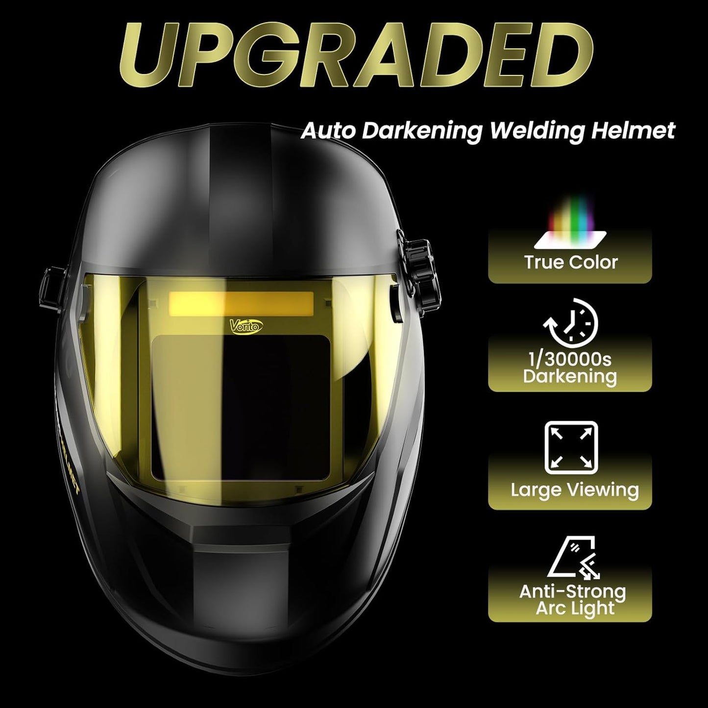 Welding Helmet Auto Darkening Welding Hood 1/1/1/1 Optical Clarity,Large Viewing Screen,True Color Solar Powered,4 Arc Sensor Wide Shade 4/5-9/9-13 Welding Mask with for TIG MIG ARC