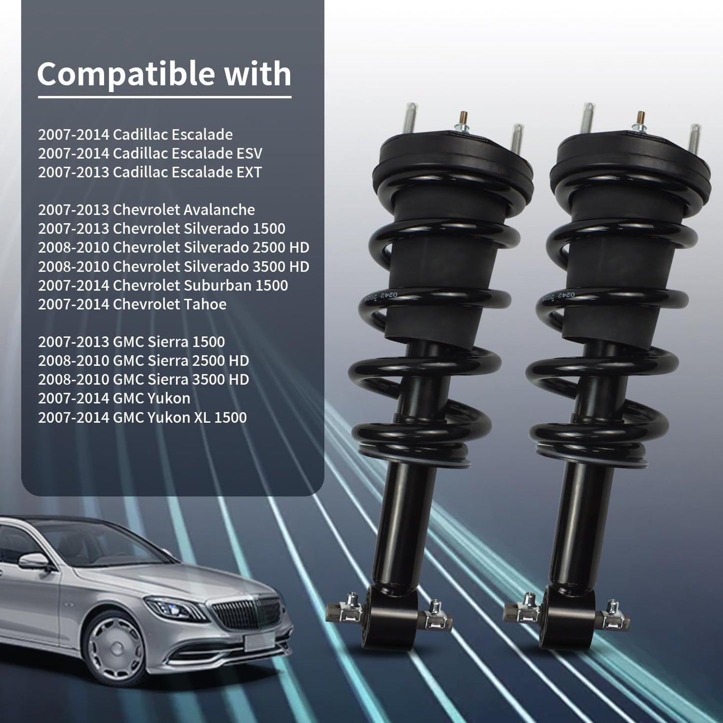 2PCS Front Shock Absorbers Struts Assembly Suspension with Coil Springs For 2007-2014 Cadillac Escalade Chevy Suburban Tahoe GMC Yukon XL Sierra 1500 Chevrolet Silverado Shocks 580-435