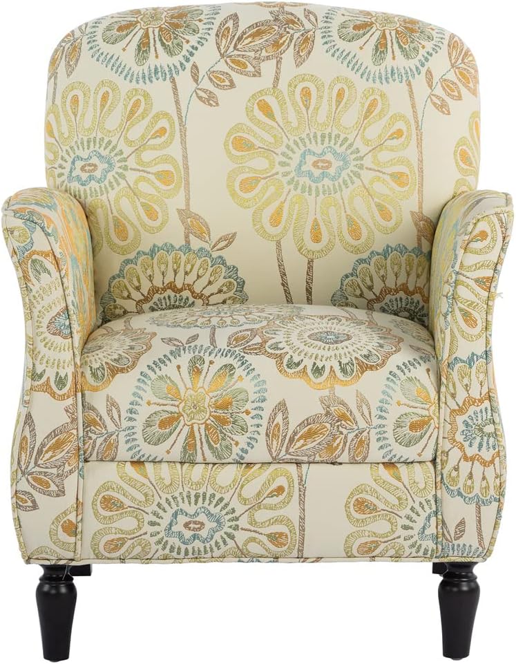Accent Chair, Modern Tufted Upholstered Living Room Chair Armchair with Wood Gourd Legs, Comfy Leisure Club Chair Single Sofa Chair with High Backrest and Padded Cushion for Living Room Bedroom Yellow