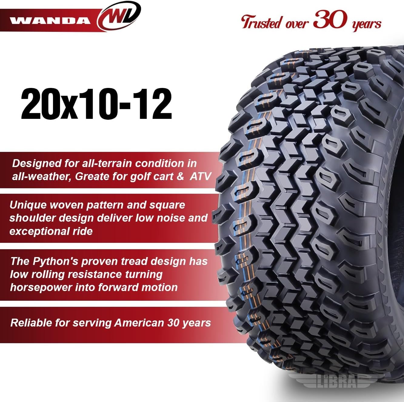WANDA 23X10.5-12 Golf Cart ATV Tires 4 Ply 23x10.5x12 -Set 4-10143