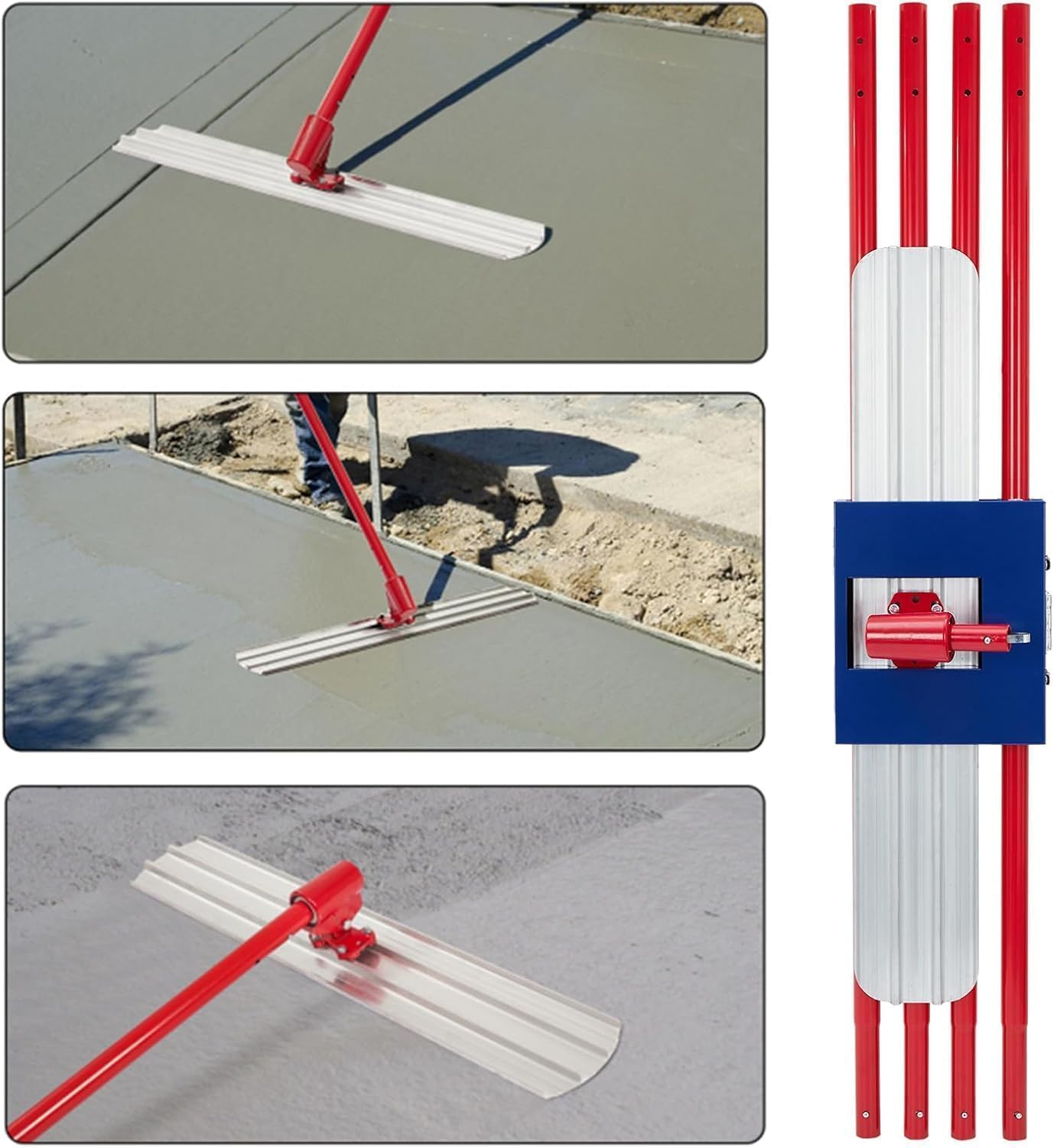 48"x8" Bull Float Kit, Aluminum Magnesium Alloy Concrete Float with Adjustable Bracket, 4 Handles & Carrying Case, Round End Finishing Tool Cement Tool