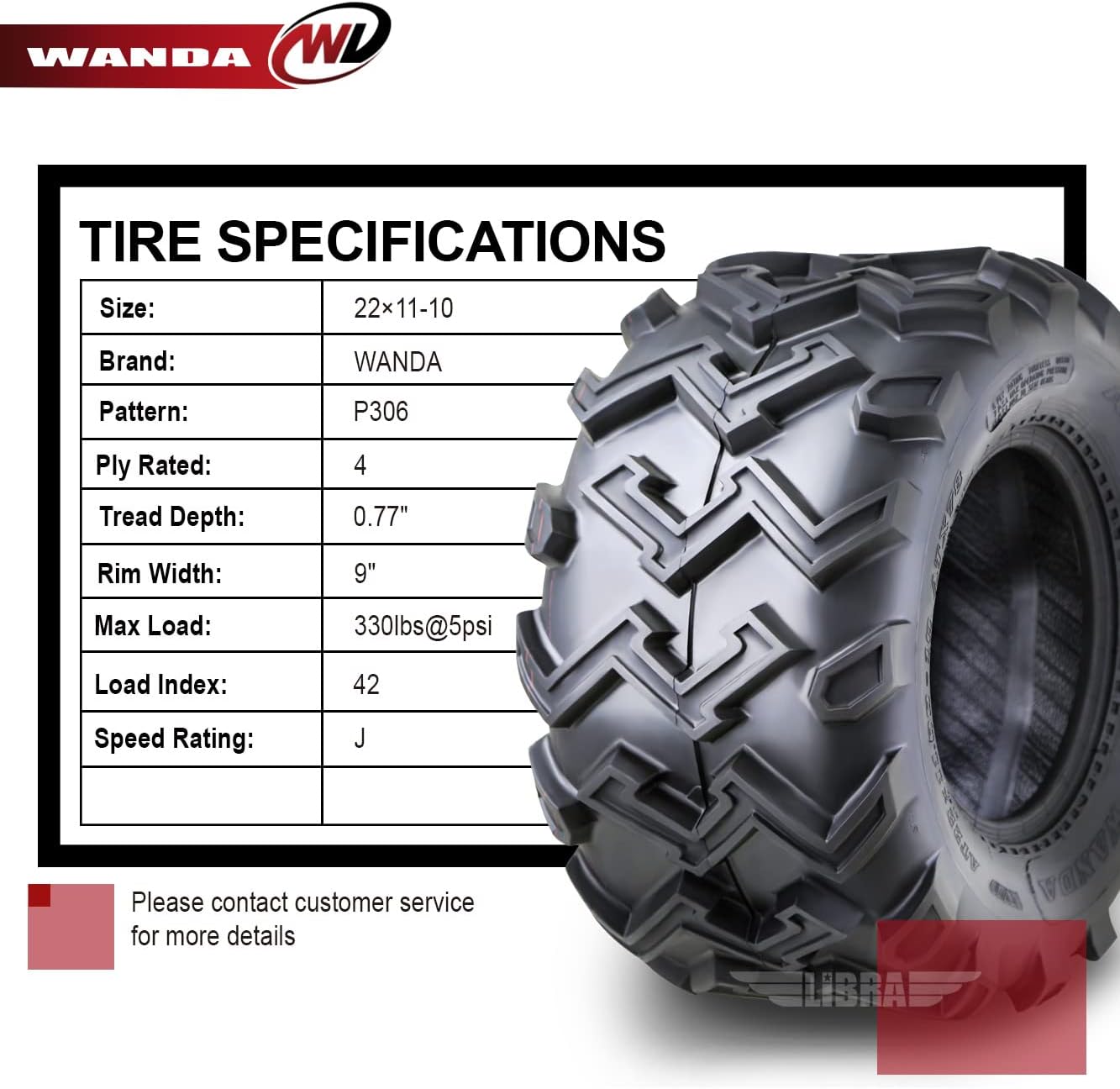 WANDA 2 New ATV UTV Tires 22X11-10 22x11x10 4PR P306-10285
