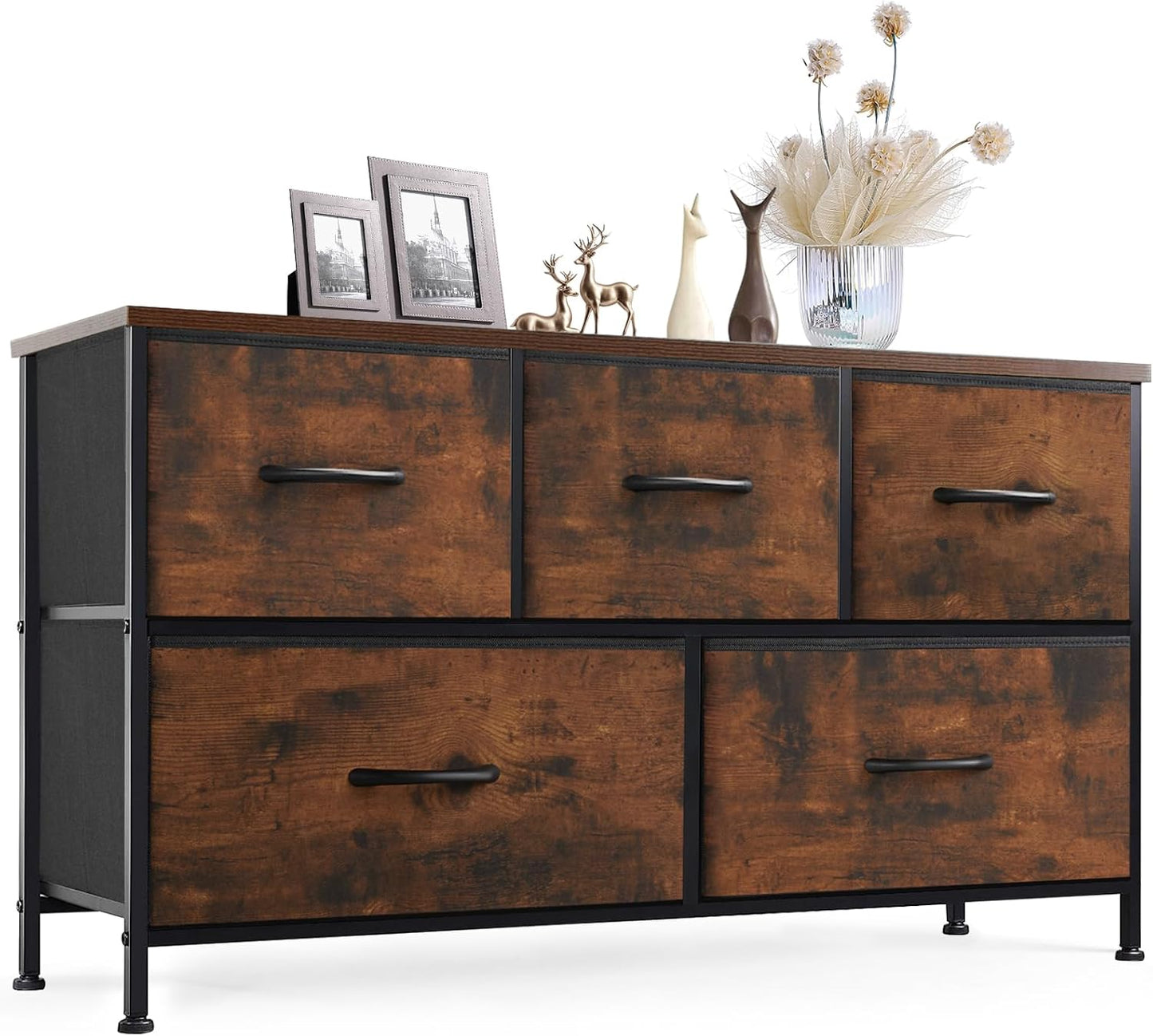 Sweetcrispy Dresser, Dresser for Bedroom Drawer Organizer Storage Drawers, Fabric Storage Tower with 8 Drawers, Chest of Drawers with Steel Frame, Wood Top for Nursery, Living Room, Closet