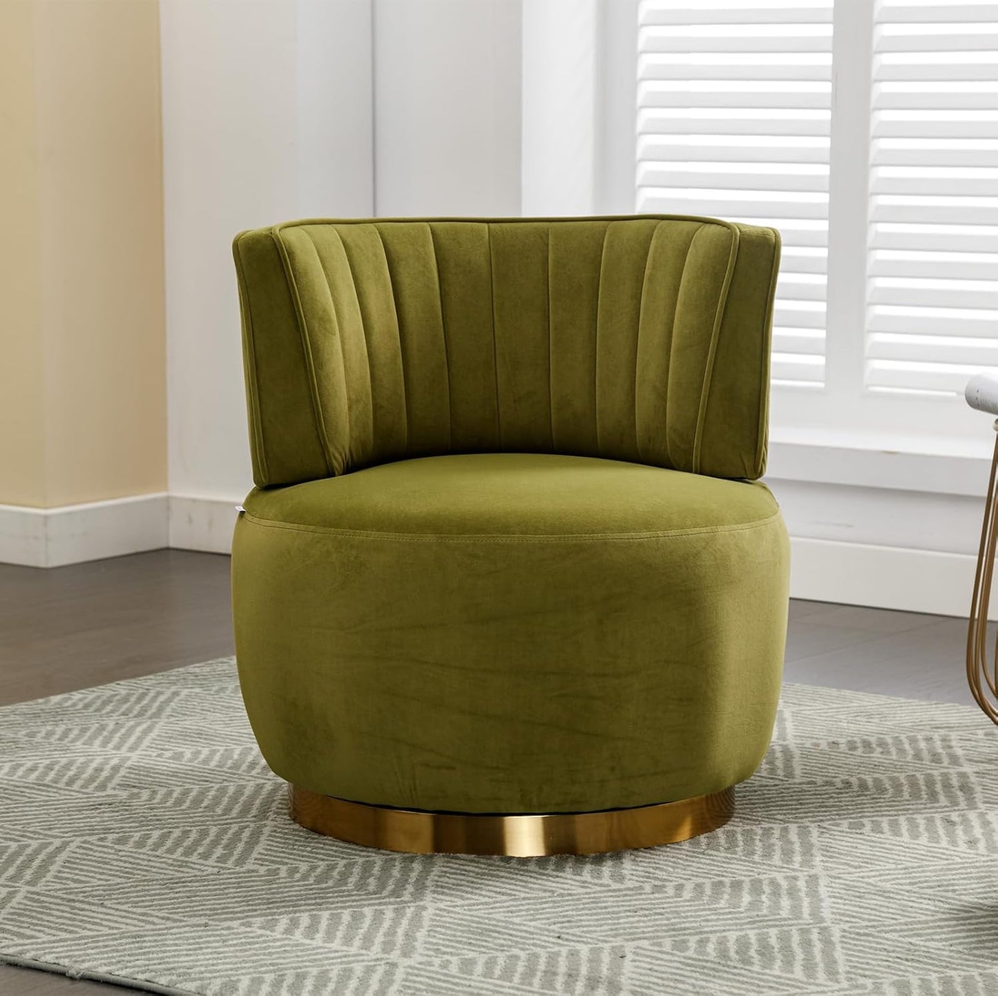 Velvet Swivel Barrel Chairs Set of 2, Upholstered 360-Degree Swivel Accent Armchair, Modern Comfy Round Leisure Sofa Chair for Small Living Room, Bedroom, Nursery Room, Lounge, Office, Olive