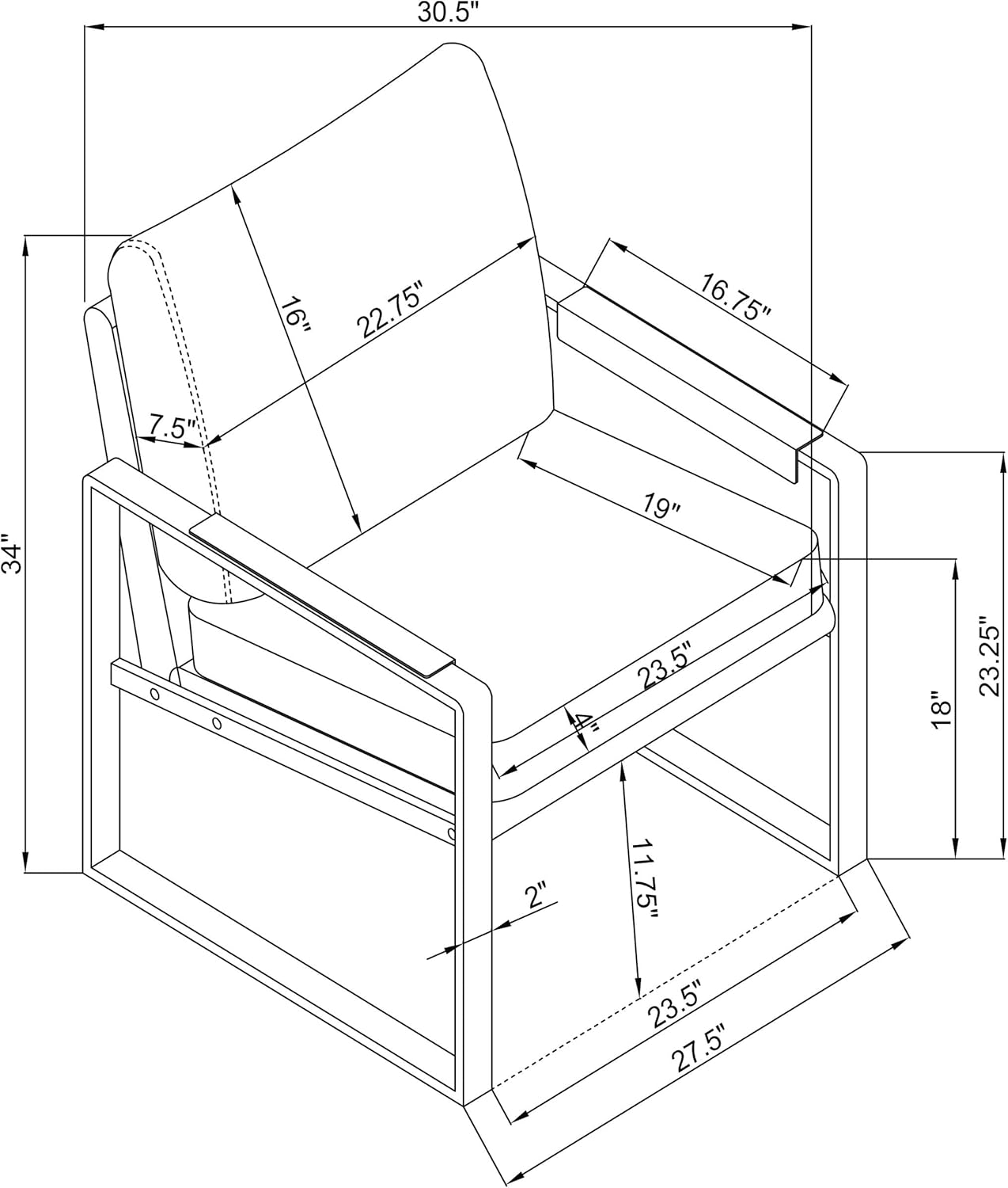Coaster Home Furnishings - Rosalind - Faux Leather Upholstered Track Arm Accent Chair, Padded Armrests, Gunmetal Frame and Padded Seat - Living Room - Brown - 904112