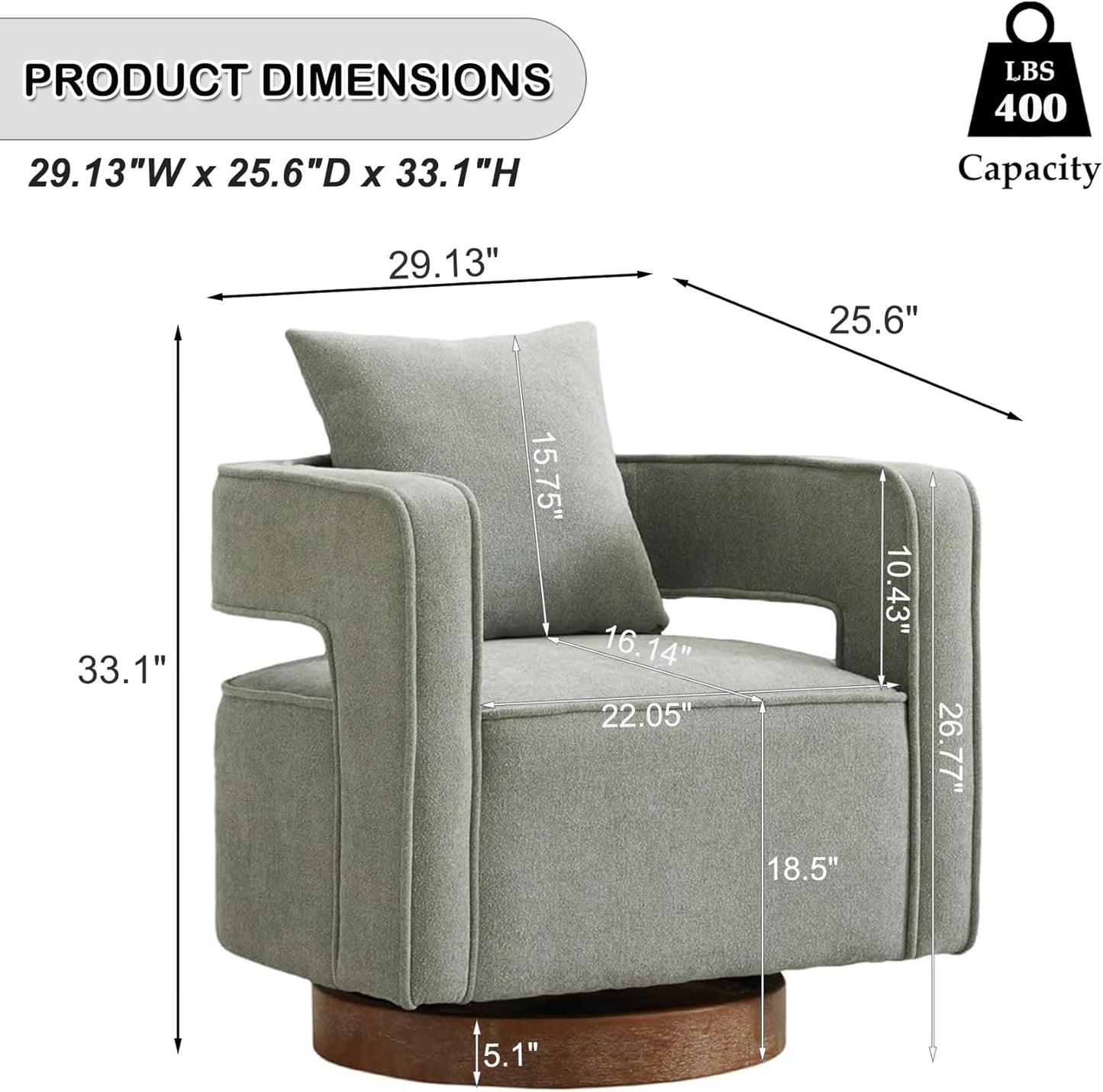 Swivel Accent Chair Set of 2, Modern Swivel Barrel Chair for Living Room, 360 Degree Comfy Square Accent Chair with Open Back, Upholstered Armchair for Bedroom,Reading, Linen Blend, Pale Green