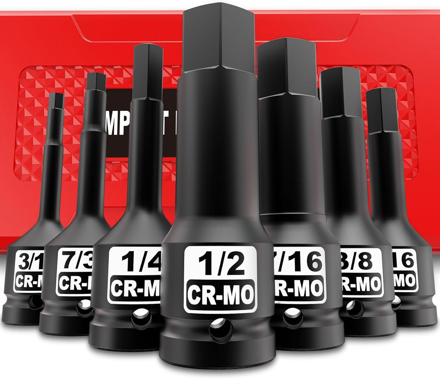 1/2" Drive Master Impact Hex Bit Socket Set, Metric & SAE, 20-Piece 1/2 Inch Drive Impact Allen Bit Socket Set, 5mm - 19mm & 1/4" - 3/4", Cr-Mo Steel, Heavy Duty Storage Case