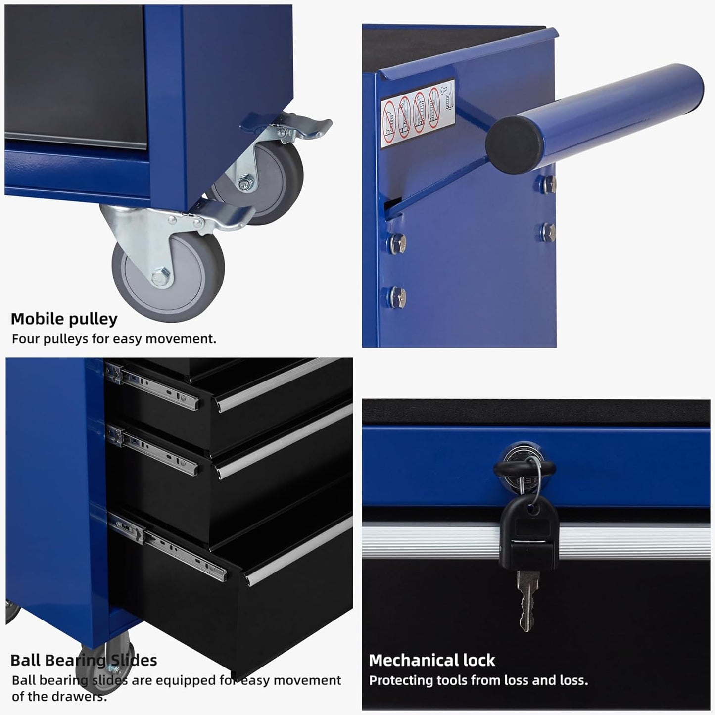 6-Drawer Rolling Tool Chest Cabinet, Large Capacity Metal Tool Box with Wheels and Locking, Roll Around Storage Organizer Tool Cart for Garage, Warehouse, Work Shop - Blue