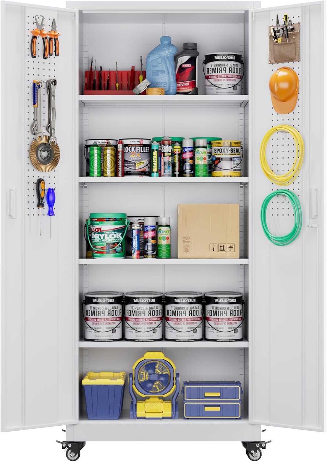 Aobabo Garage Storage Cabinet with Door Pegboard,Lockable Metal Storage Cabinet with 5 Adjustable Shelves for Garage Home,Required Assembly,Black