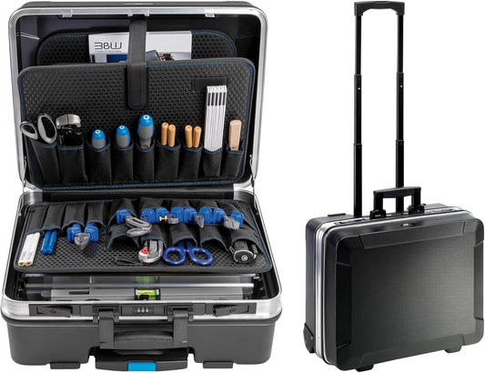 B&W International GO Portable Wheeled Rolling Tool Case Box with Pocket Boards, Black