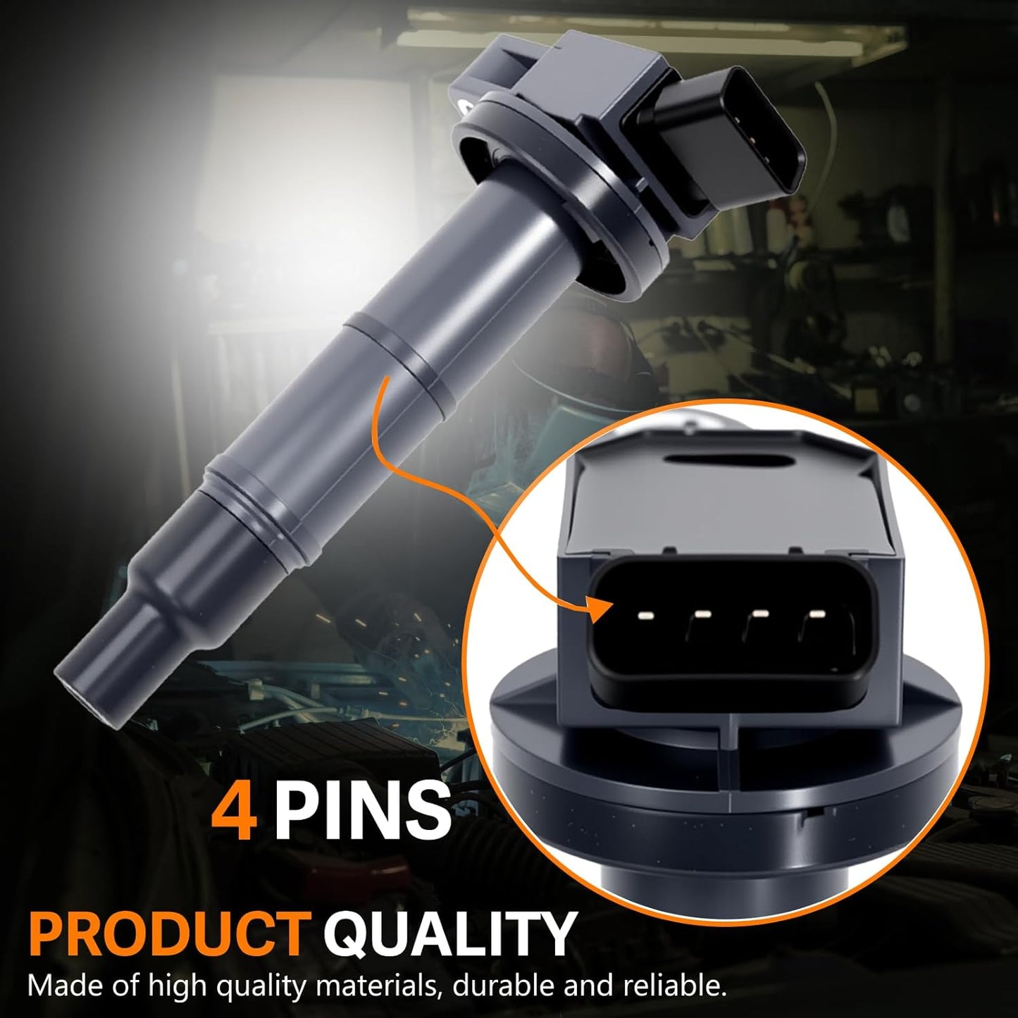 Set of 4 UF333 Ignition Coils and Spark Plugs Set Compatible with Toyota 2002-2008 Camry, 2001-2007 Highlander, 2001-2008 RAV4, SCION 2005-2010 TC Replace UF333 C1330 90919-02244