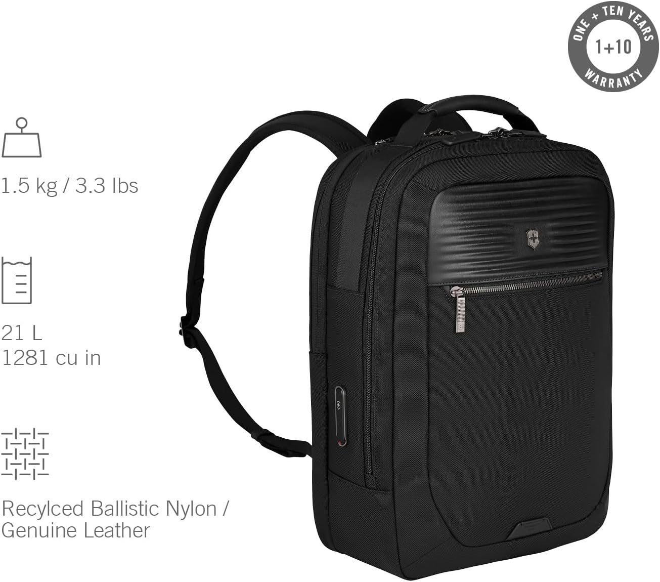 Victorinox Mythic, Deluxe Backpack, Backpack with 15.6’’ Laptop and 11’’ Tablet Compartment - Black