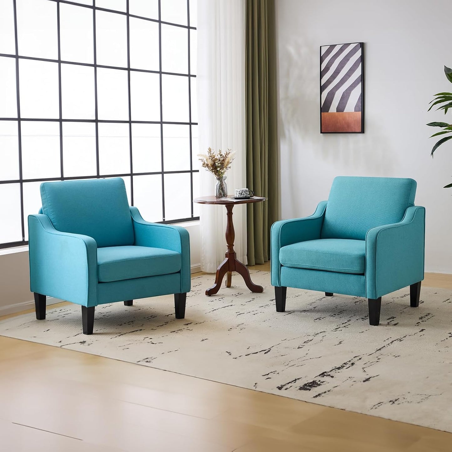 VINGLI Accent Chairs Set of 2 Living Room Chairs Light Brown Reading Chair for Bedroom Scooped Arm Chair Mid Century Modern Accent Chairs Upholstered Comfy Chair for Apartment, Waiting Room