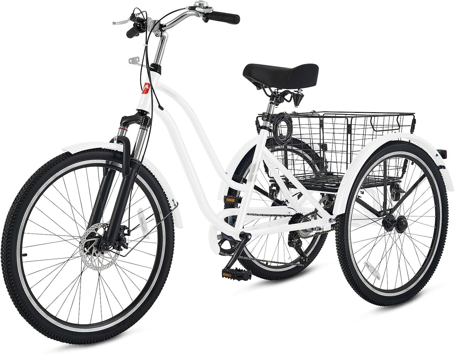 Viribus Adult Tricycle, 7 Speed Tricycle for Adults with Front Suspension and Removable Basket, 24 26 inch 3 Wheel Bike for Adults Dual Chain, Adult Trike for Men Women Seniors, 400 lb.