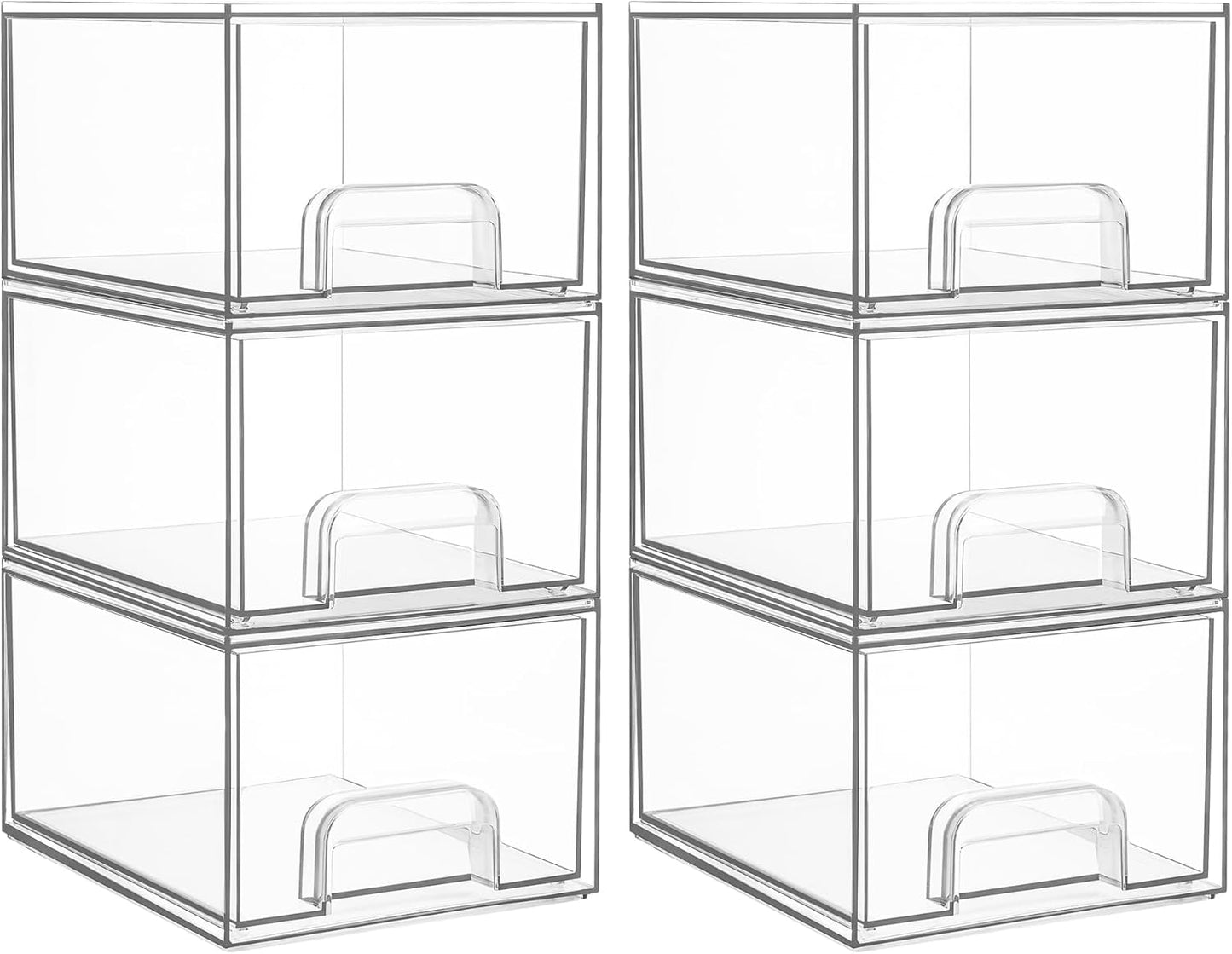 Vtopmart 4 Pack Clear Small Stackable Storage Drawers,Acrylic Bathroom Makeup Organizer,Plastic Storage Bins For Vanity, Undersink, Kitchen Cabinets, Pantry, Home Organization