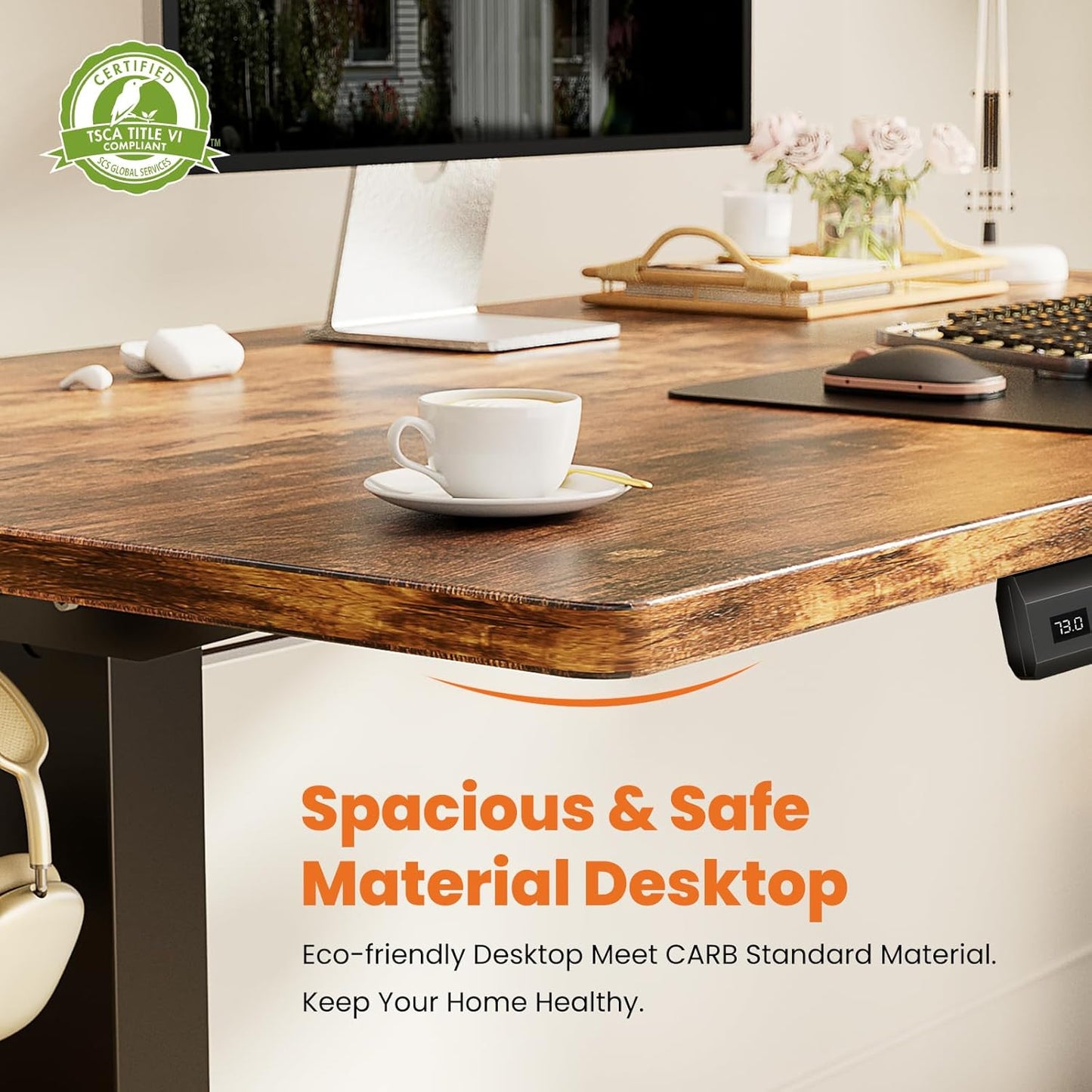 Sweetcrispy Standing Desk - 40 in Electric Standing Desk with Whole-Piece Desktop Board, Height Adjustable Stand Up Desk for Home Office, Sit Stand Computer Rising Desk, Rustic Brown(2 Packages)