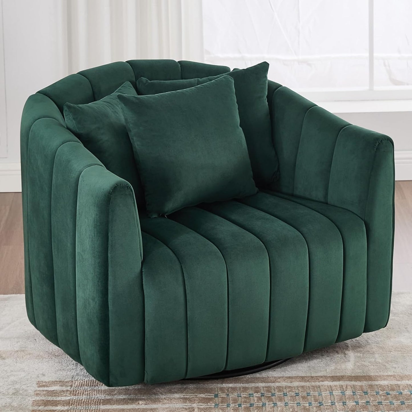 40.35" Oversized Swivel Accent Chairs Navy, with 3 Pillows Velvet Swivel Chairs for Living Room,Modern Barrel Chair