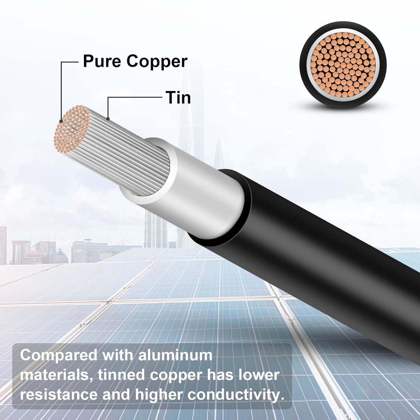 50FT 10AWG Solar Panel Extension Cable with Female and Male Connectors, Solar Cable for Solar Panels, Charge Controllers and Solar Generator (10AWG, 50FT)