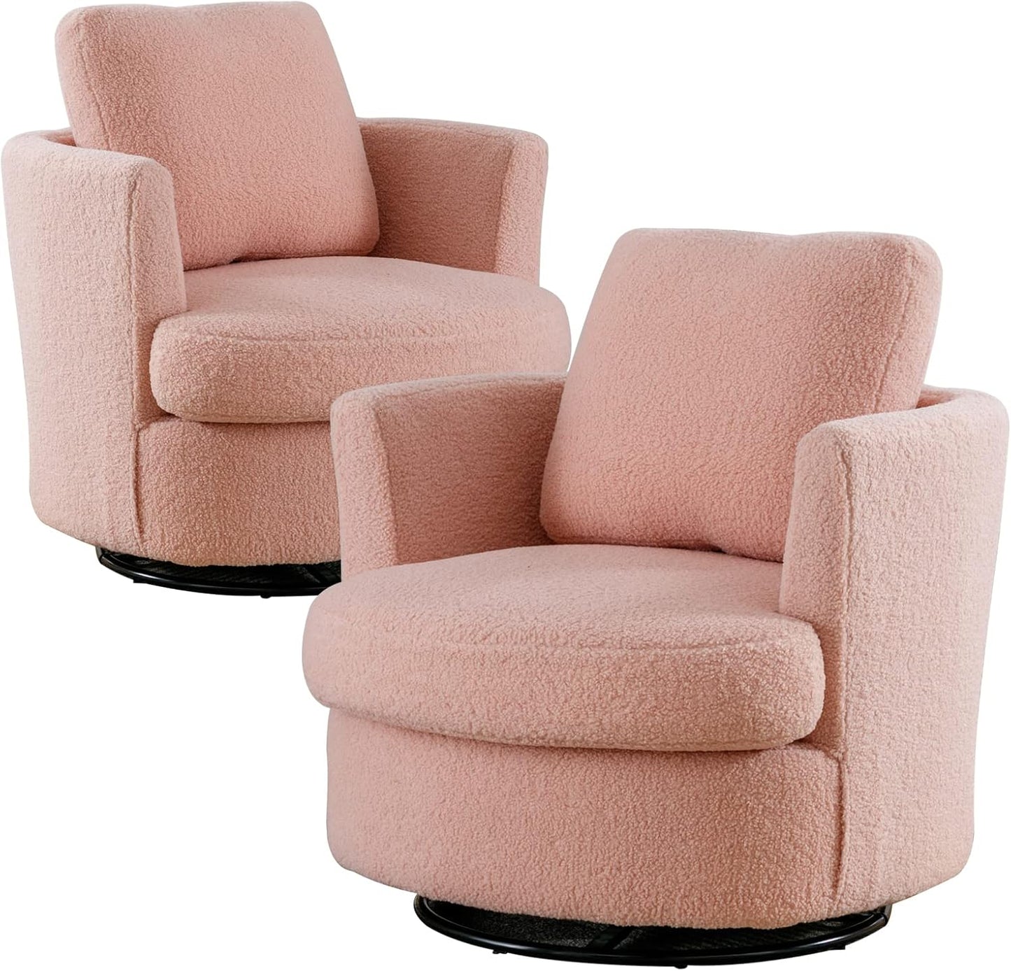 Swivel Accent Chair Set of 2,Teddy Sherpa Round Swivel Barrel Chairs for Living Room Upholstered Modern 360 Degree Swivel Club Chair Comfy Armchair for Nursery Bedroom Office(Dark Blue)