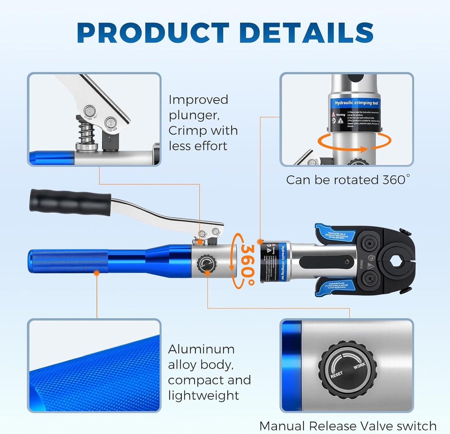 Bonvoisin Copper Pipe Crimping Tool, Hydraulic Crimping Tool With 1/2", 3/4", 1" Jaws, Copper Stainless Tube Fittings Propress Tool