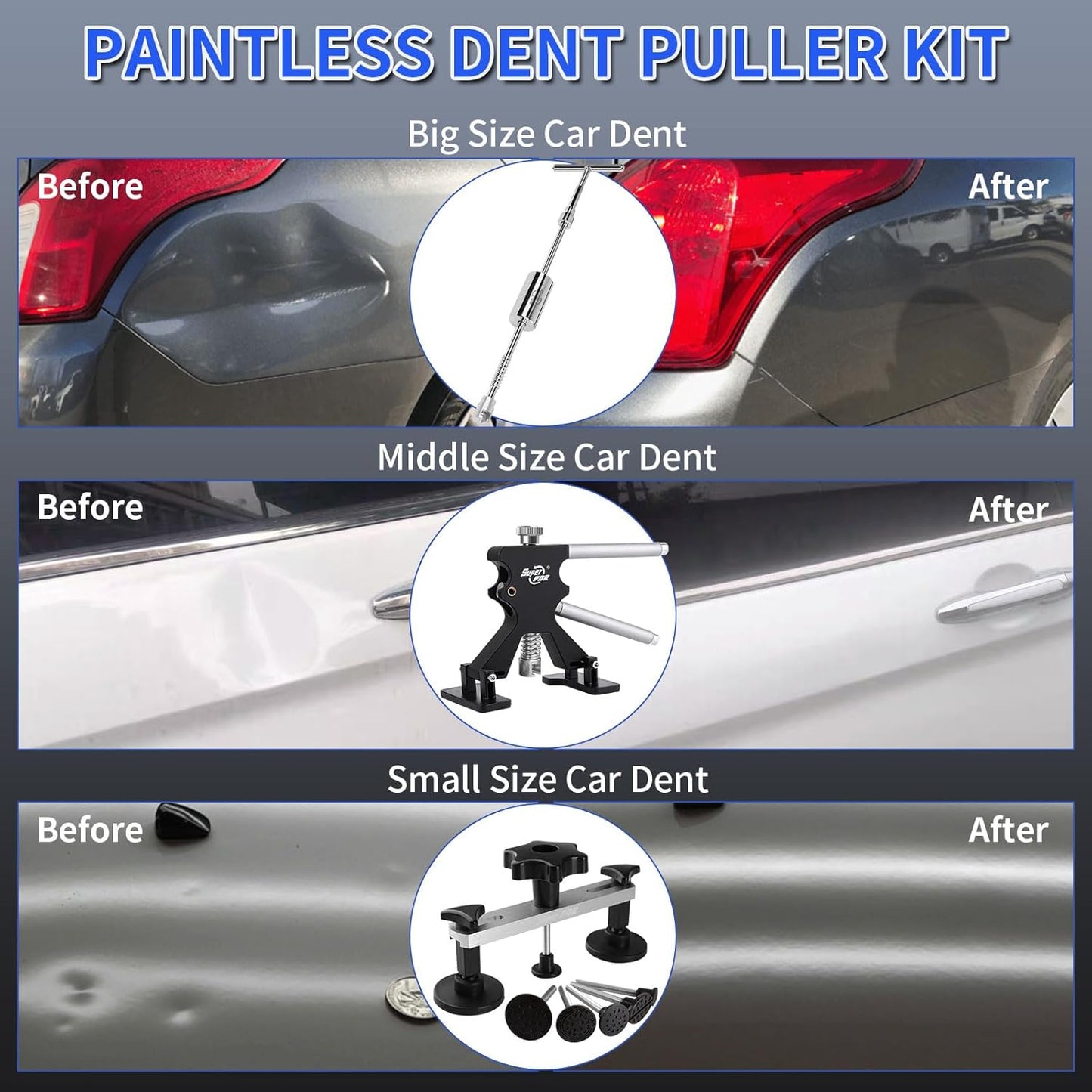 Super PDR Paintless Dent Removal Kit for Car,Body Repair Tools Dent Removal Tools, Hail Damage Repair Tools Dent Puller kit Auto Body Dent Remove Repairs 95% of Car Dents