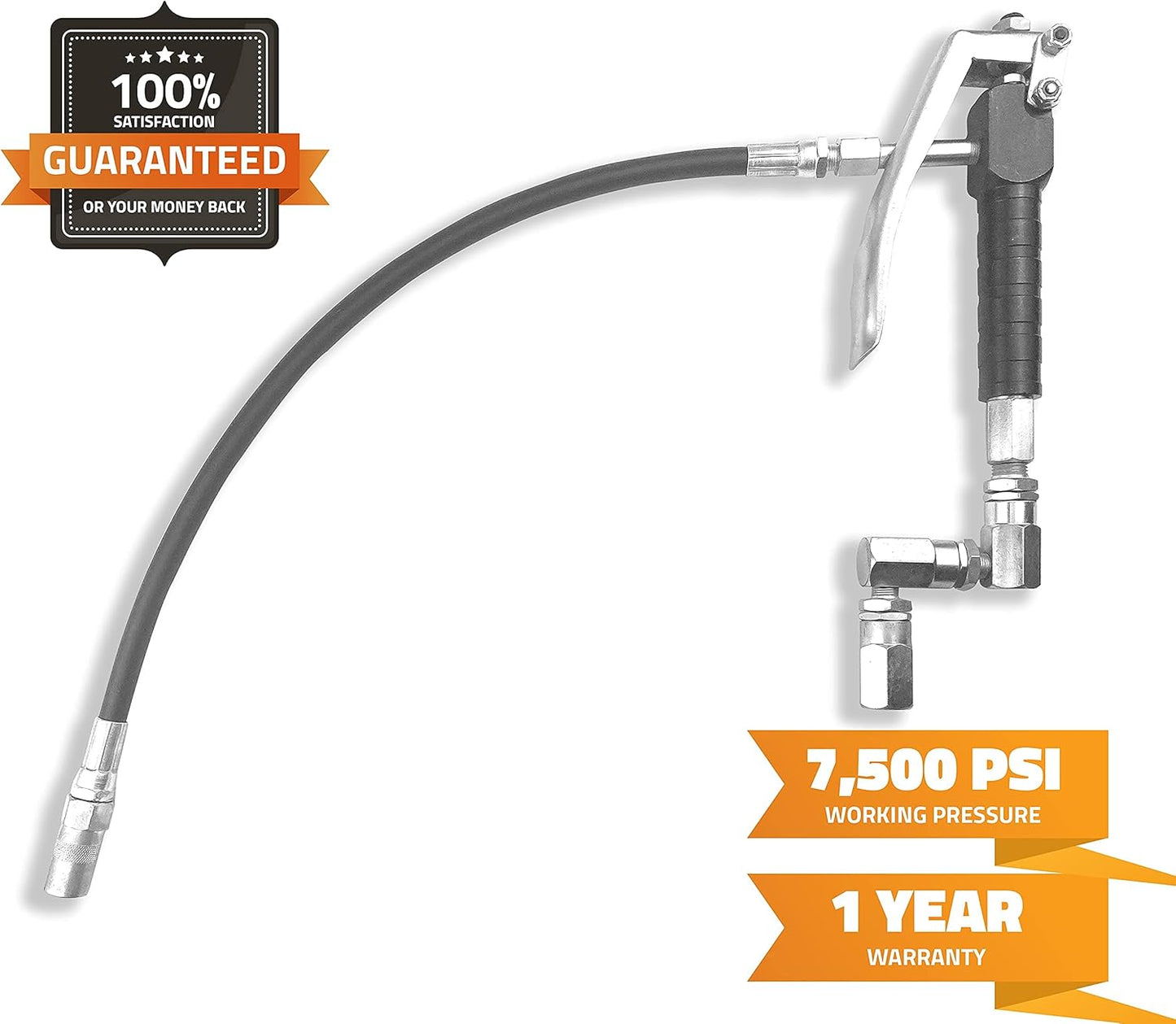Wolflube Grease Control Handle Valve - For grease pump, Heavy duty High Pressure 7,500 PSI W.P, 1/4 inch NPT(f) inlet thread, 18 inches flexible spout with 4 jaws coupler, with 360 degree Z Swivel