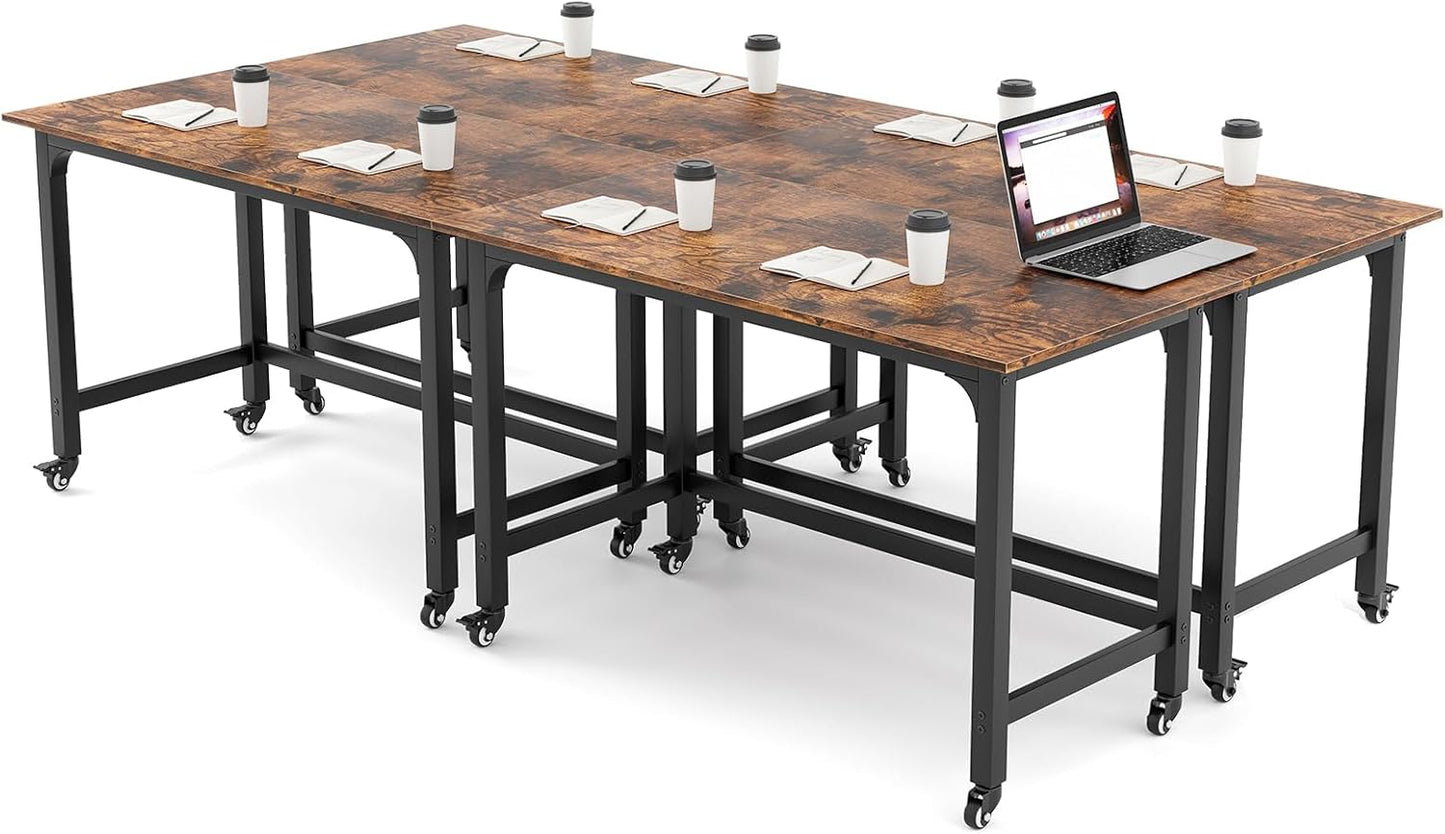 Tangkula 48” Mobile Computer Desk with Storage Bag & 2 Hanging Hooks, Rolling Home Office Writing Study Desk, Rolling PC Workstation with Lockable Universal Casters for Study Room, Bedroom
