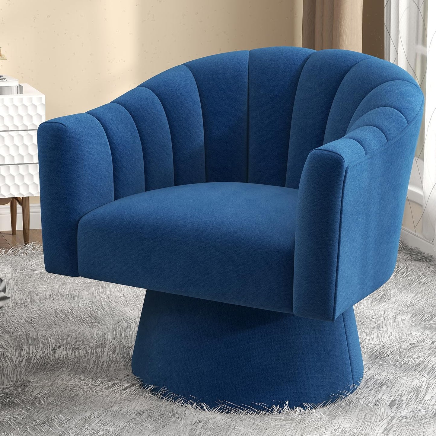 Swivel Accent Chair,Upholstered Velvet 360° Swivel Barrel Chair for Living Room Overstuffed Bouncle Reading Chair Round Armchair for Bedroom,Vanity,Office(Pink)
