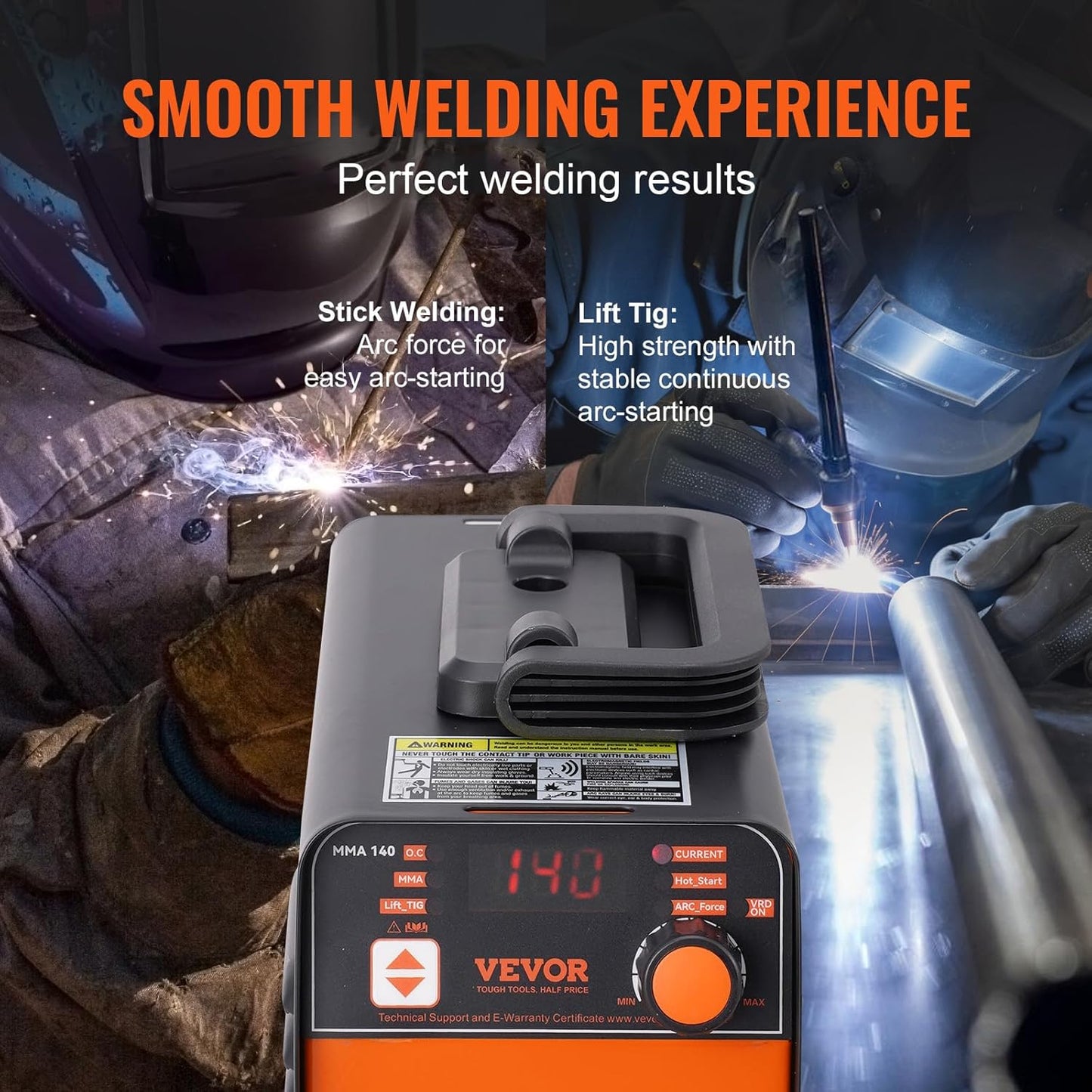 VEVOR Stick Welder, Mini and Portable 140Amp 2 in 1 ARC/Lift Tig Welder Machine, ARC Welder with Hot Start/Arc Force/Anti-Stick, IGBT Inverter Portable MMA Welder Machine, 110V