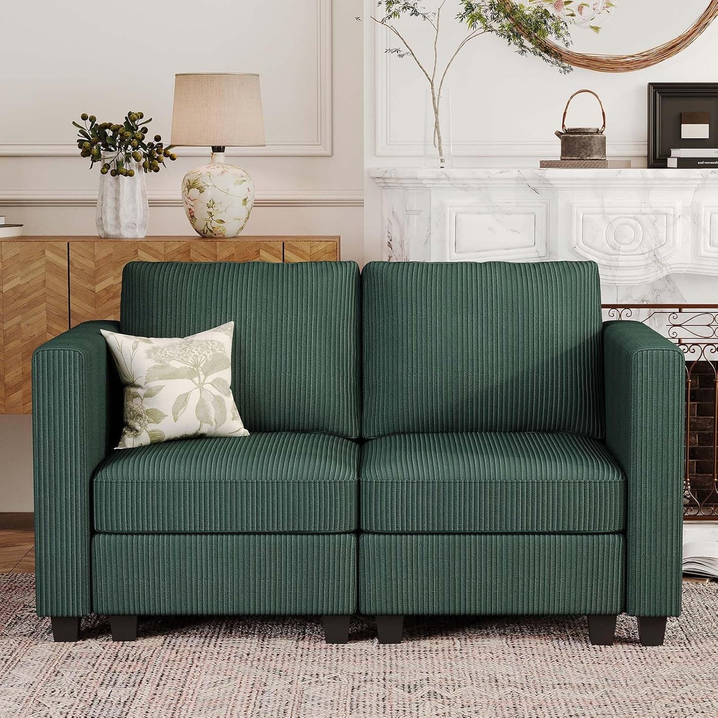 Belffin Corduroy Armchair Modular Arm Chair with Storage Modern Couch for Living Room Green