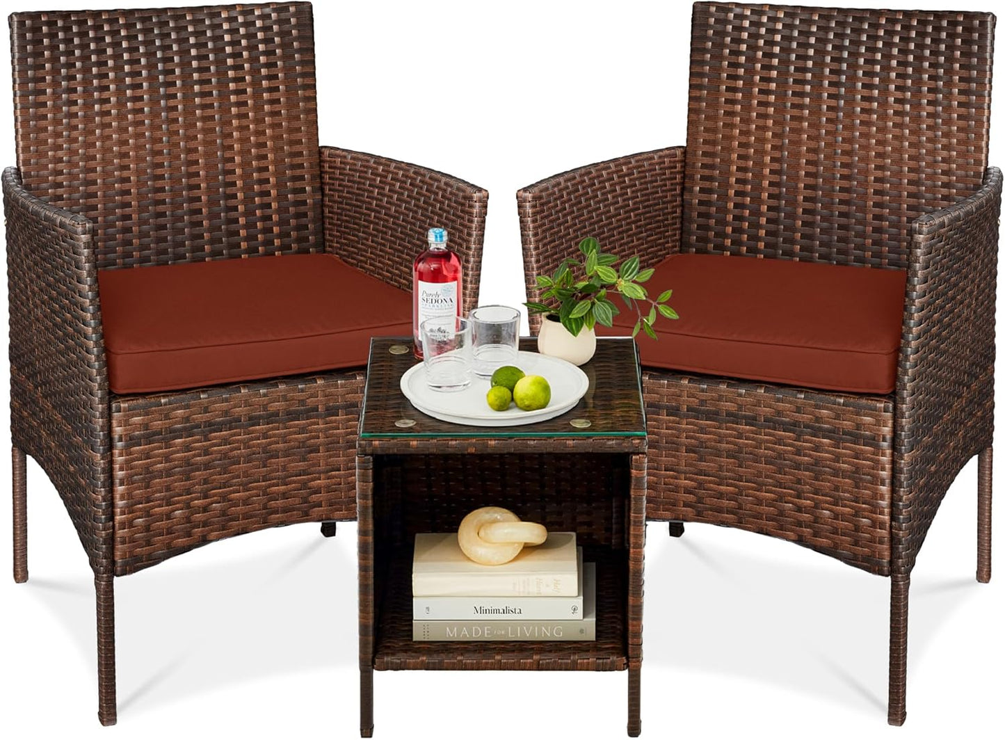 Best Choice Products 3-Piece Outdoor Wicker Conversation Bistro Set, Space Saving Patio Furniture for Garden w/Side Table - Gray/Navy