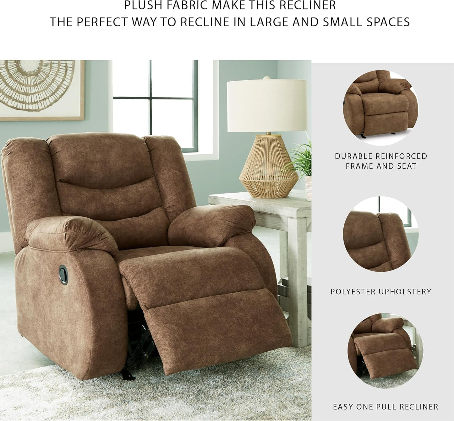 Signature Design by Ashley Partymate Contemporary Faux Leather Manual Rocker Recliner, Dark Brown