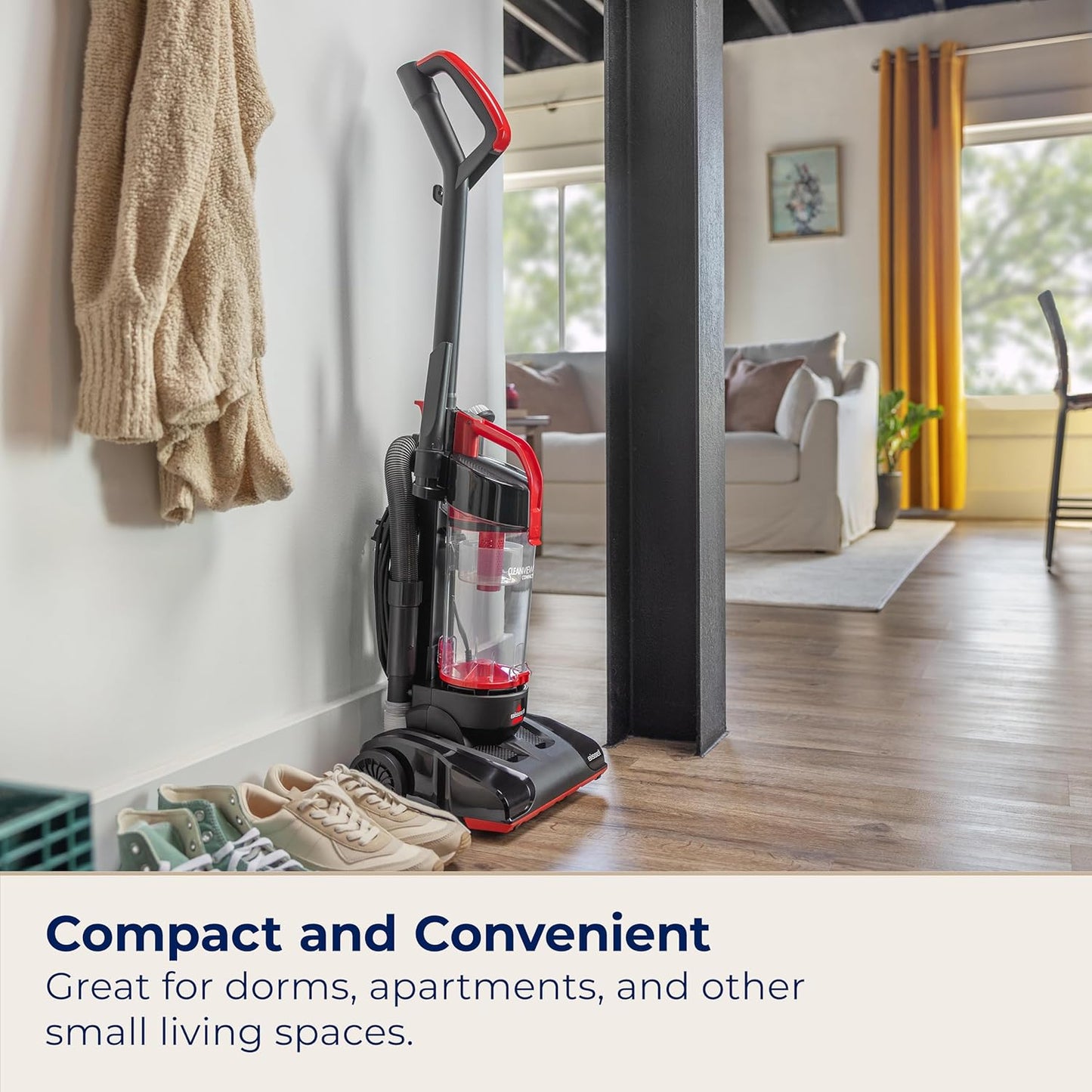 BISSELL CleanView Compact Upright Vacuum, Fits in Dorm Rooms & Apartments, Lightweight with Powerful Suction and Removable Extension Wand, 3508