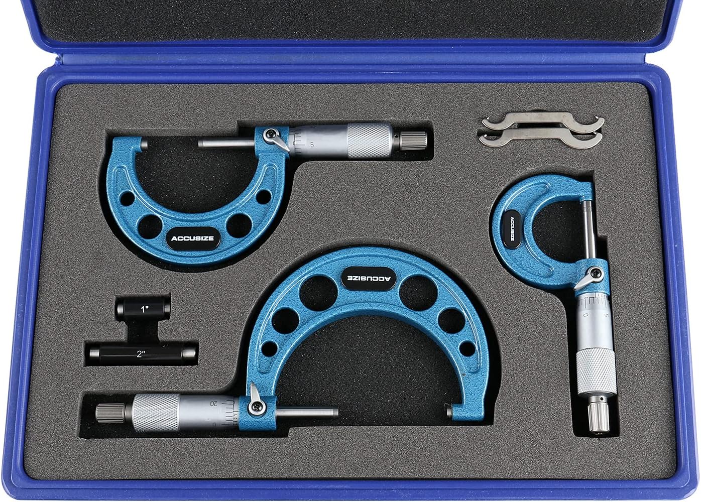 Accusize Industrial Tools 0-3 inch x .0001'' Ultra-Precision M-Type Outside Micrometers Carbide Tipped 3 Pc Set, EG00-0903