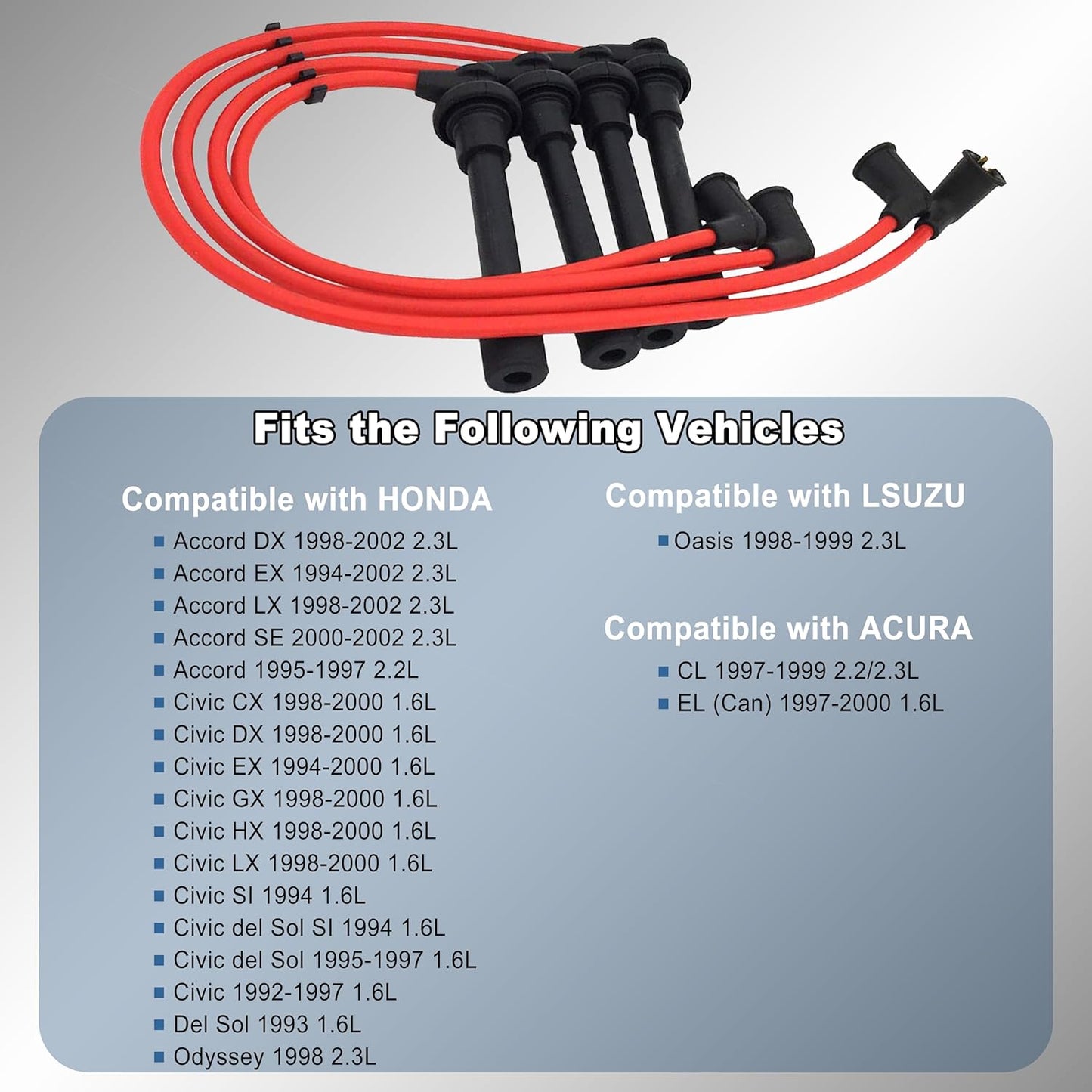 ADP Premium Spark Plug Wire Set Igniton Silicone Performance Cable Leads Compatible with Acura Certain Accord Civic CL EL Isuzu Oasis 1994-2002 1.6L 2.2L 2.3L