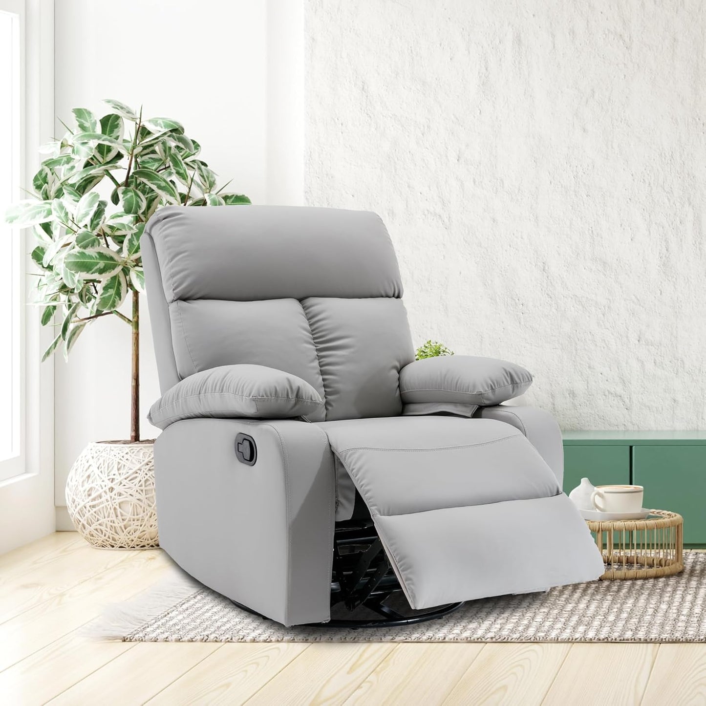 Swivel Rocker - Small Recliner for Small Spaces with Overstuffed Arms and Back, Manual Swivel Recliner Chair with Ultra-Soft Velvet for Living Room, Nursery, Bedroom, Dark Gray