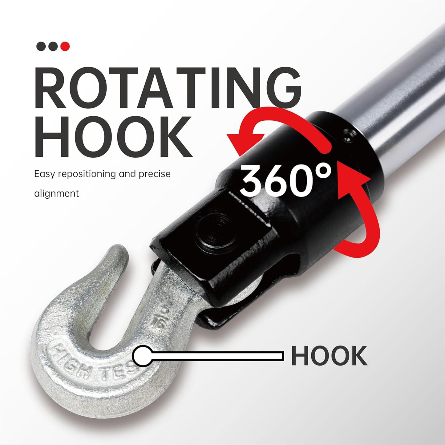 10-Ton 26'' Pull Back Ram for Porta Power Body Shop Frame Tools with Rotating Hook, Red
