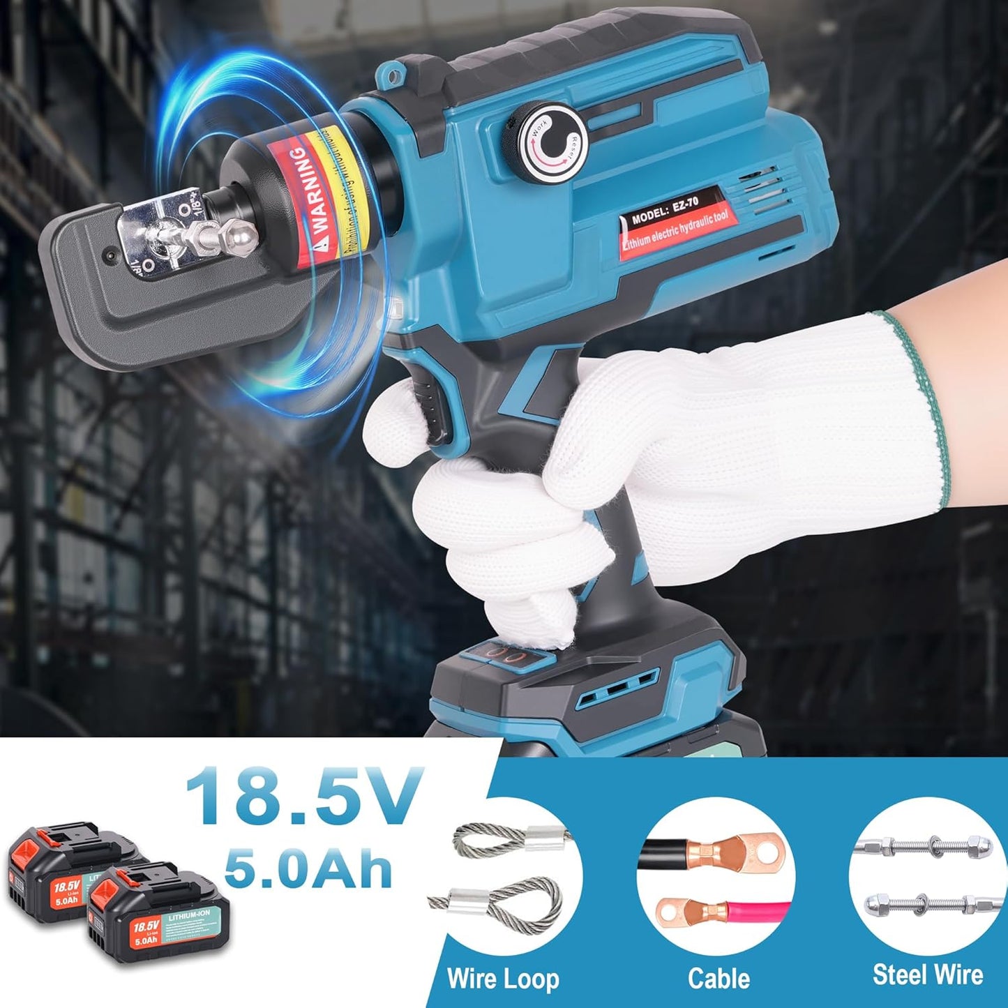 AMZCNC Electric Hydraulic Cable Lug Crimping Tool, 12 AWG to 2/0 AWG Terminal, Cable, Wire Electric Crimper Tool Kit, Battery Crimp Tool Kits with 20 Dies(12AWG~00AWG)