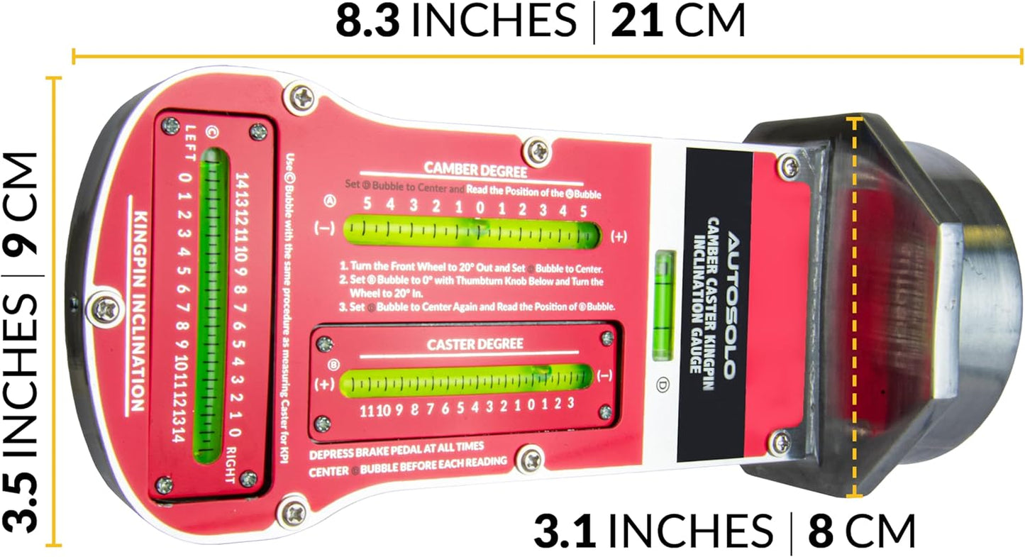 AutoSolo Magnetic Camber Caster Alignment Tool with Kingpin Inclination - Premium Wheel Alignment Tool Kit - Caster Camber Gauge for Your at Home Front End Alignment Tool Kit