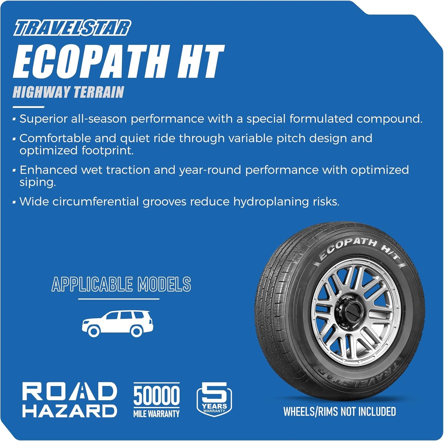 Set of 4 Travelstar EcoPath H/T 235/70R16 106H High Performance All Season Highway Terrain SUV Tire 235/70/16(Tire Only)