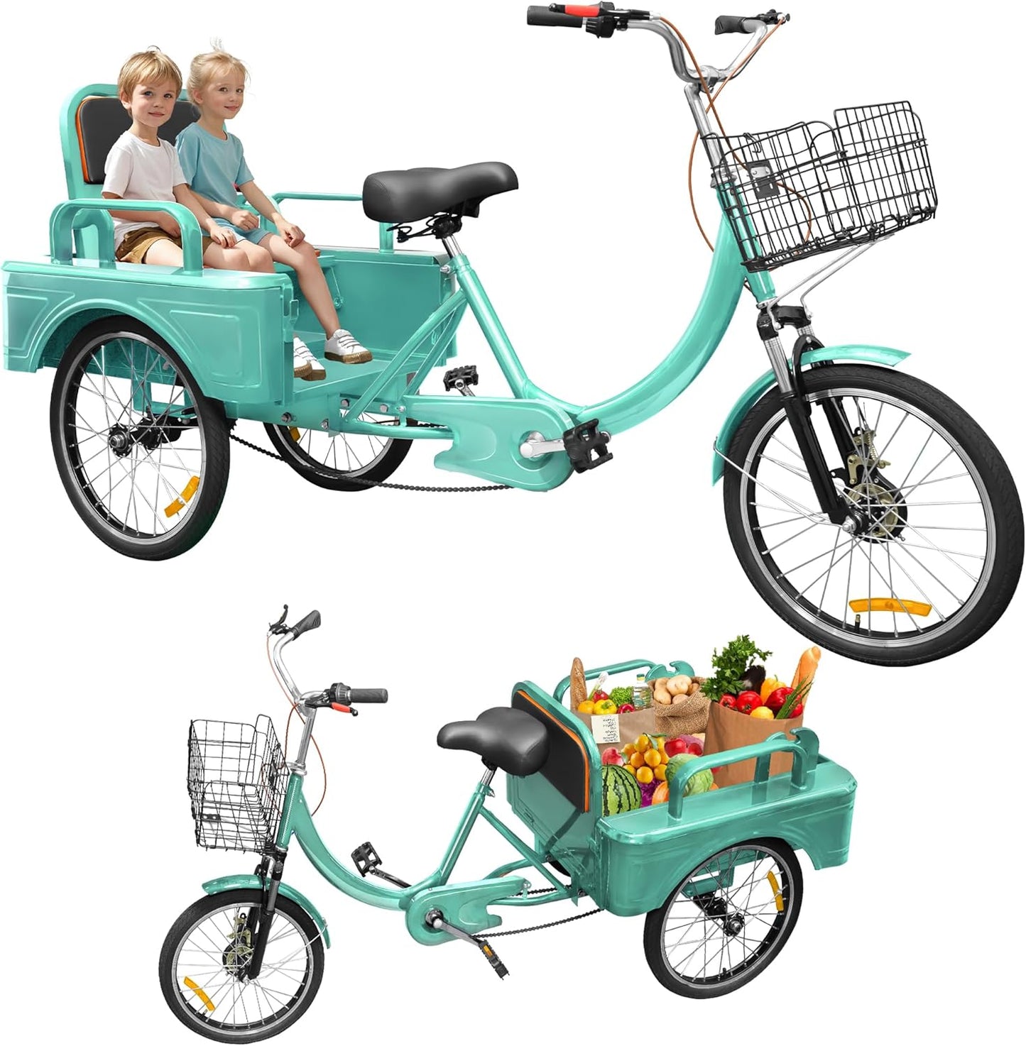 Adult Tricycle, 20 Inch 3-Wheel Bikes Carrying Passengers and Cargo, Trike for Adults with Front Baskets for Women, Seniors, Men, Low Step-Through Cruiser Bike for Cycling, Outing, Picnic