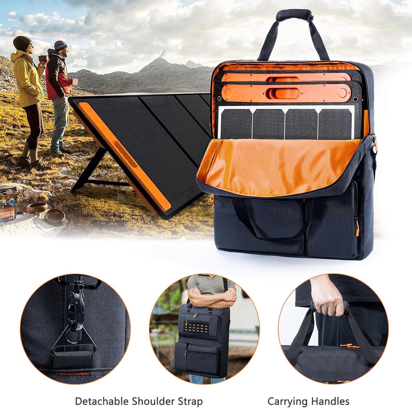 Travel Carrying Case Compatible with Jackery SolarSaga 100W 100X 200W - Solar Panel Storage Bag for 2 Battery Panels with Multiple Pocket