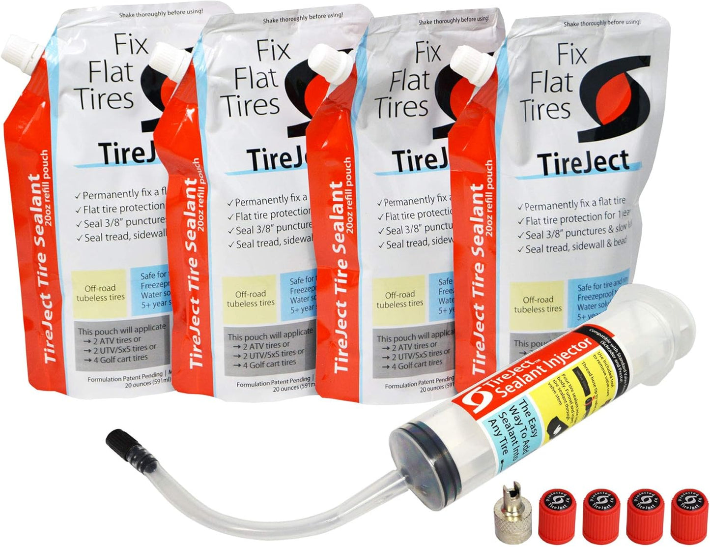 TireJect Off-Road 5-in-1 Flat Tire Protection Kit with Sealant Injector (40oz Skidsteer Kit)