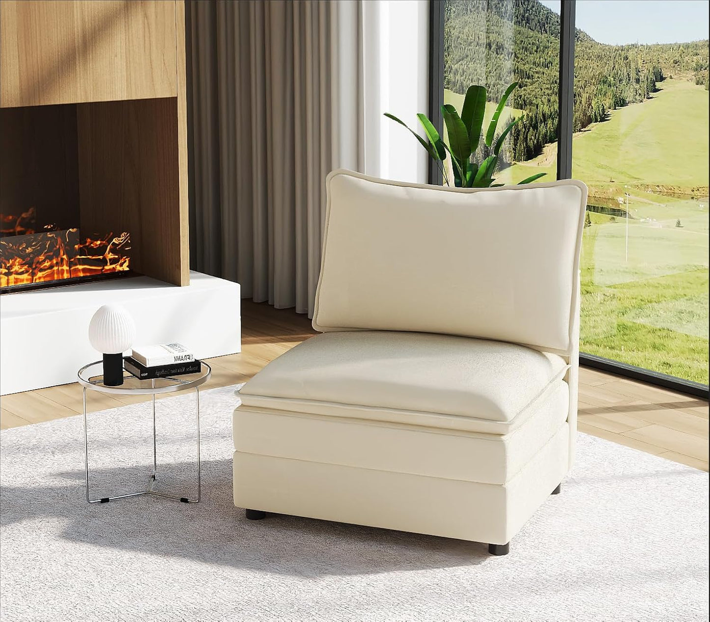 Vesgantti 108" Modular Sectional Sofa, Comfy Cloud Couch with Movable Ottoman Deep Seat Chenille L Shaped Modular Sofa, Sectional Couches for Living Room, Bedroom and Apartment, Beige