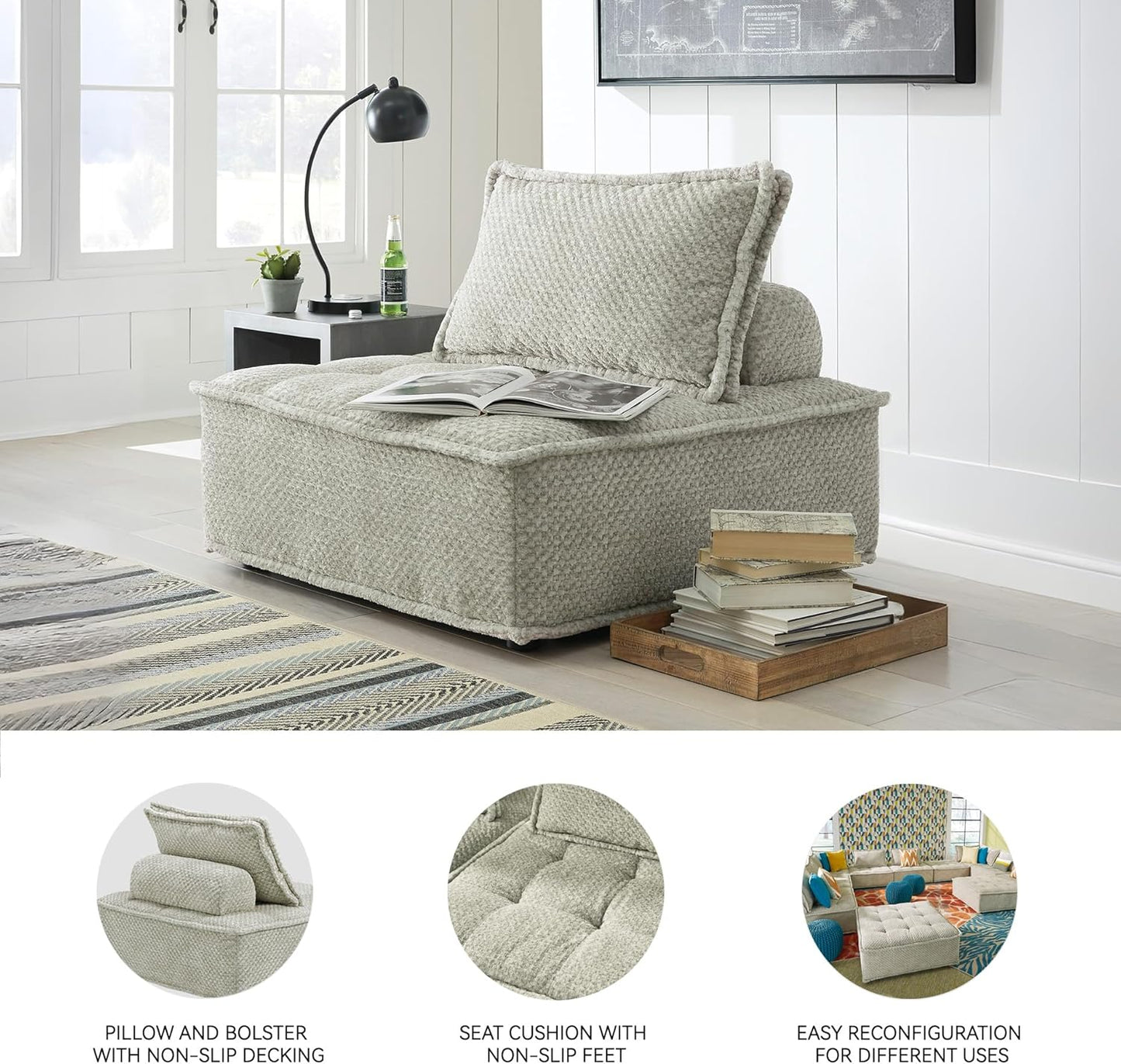 Signature Design by Ashley Bales Low Profile Floor Seating Accent Chair, Gray