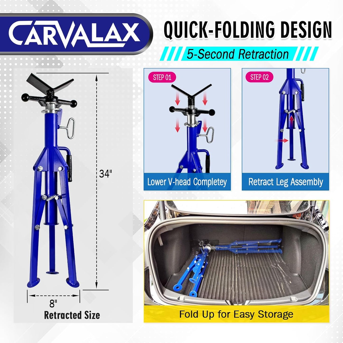 V-Head Pipe Jack Stand, 28"-52" Adjustable Height Pipe Stand Fits 1/2" - 12" Pipe Capacity w/ 2500LB Load Capacity, Steel Jack Stand with Portable Folding Legs